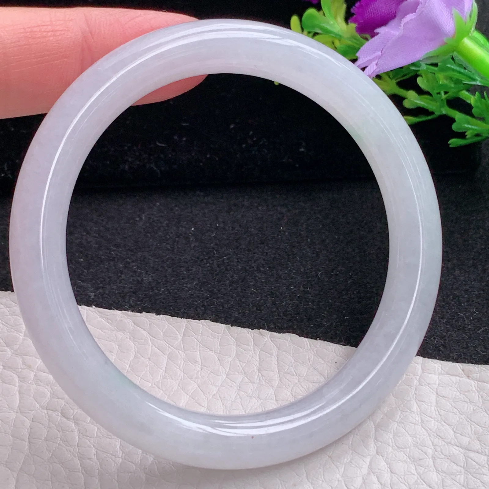 n自然光55*8.8*8.5叮当镯 缅甸翡翠a货玉手镯白月光圆条玉手环 美人镯