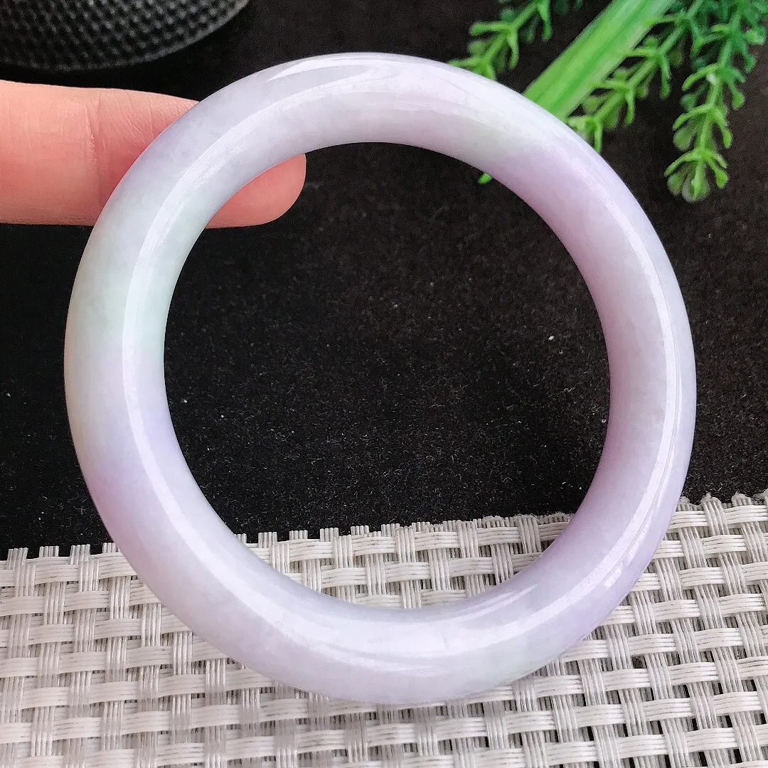 天然A货翡翠57.6/11/1.08老坑秀气温润紫罗兰圆条手镯玉手镯