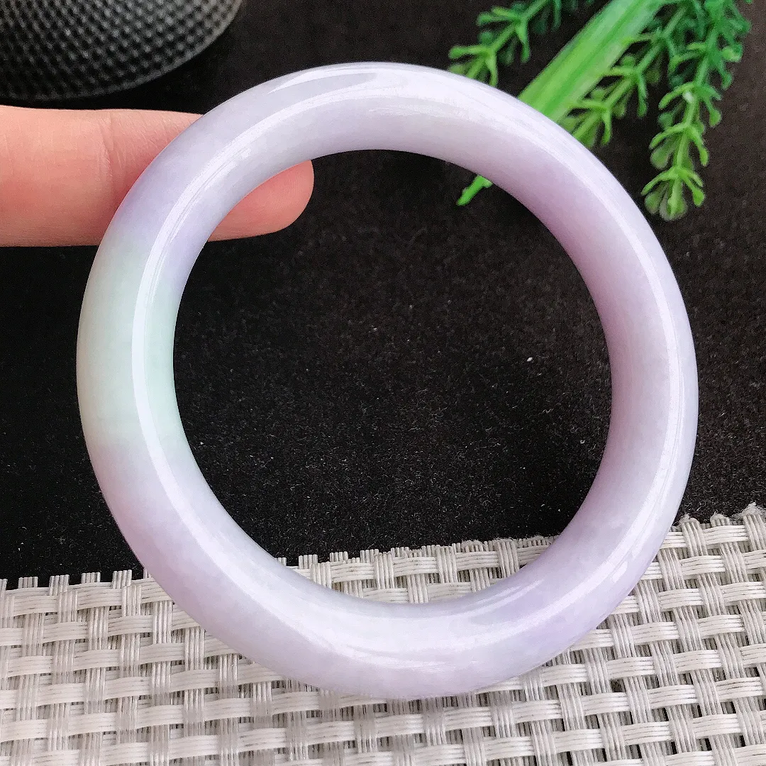 天然A货翡翠57.6/11/1.08老坑秀气温润紫罗兰圆条手镯玉手镯