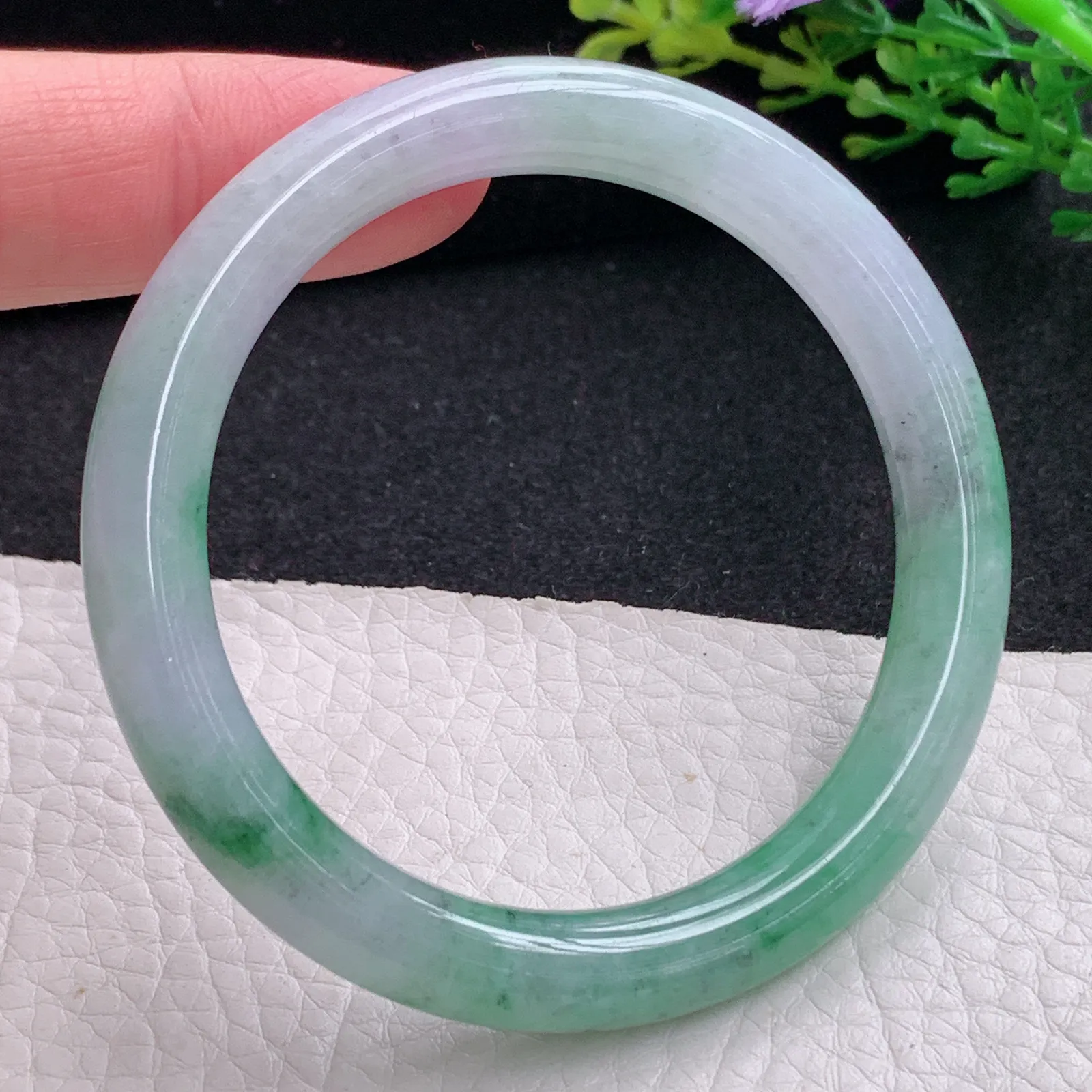 n小圈口51*8叮当镯 缅甸翡翠a货玉手镯清新圆条玉手环 美人镯