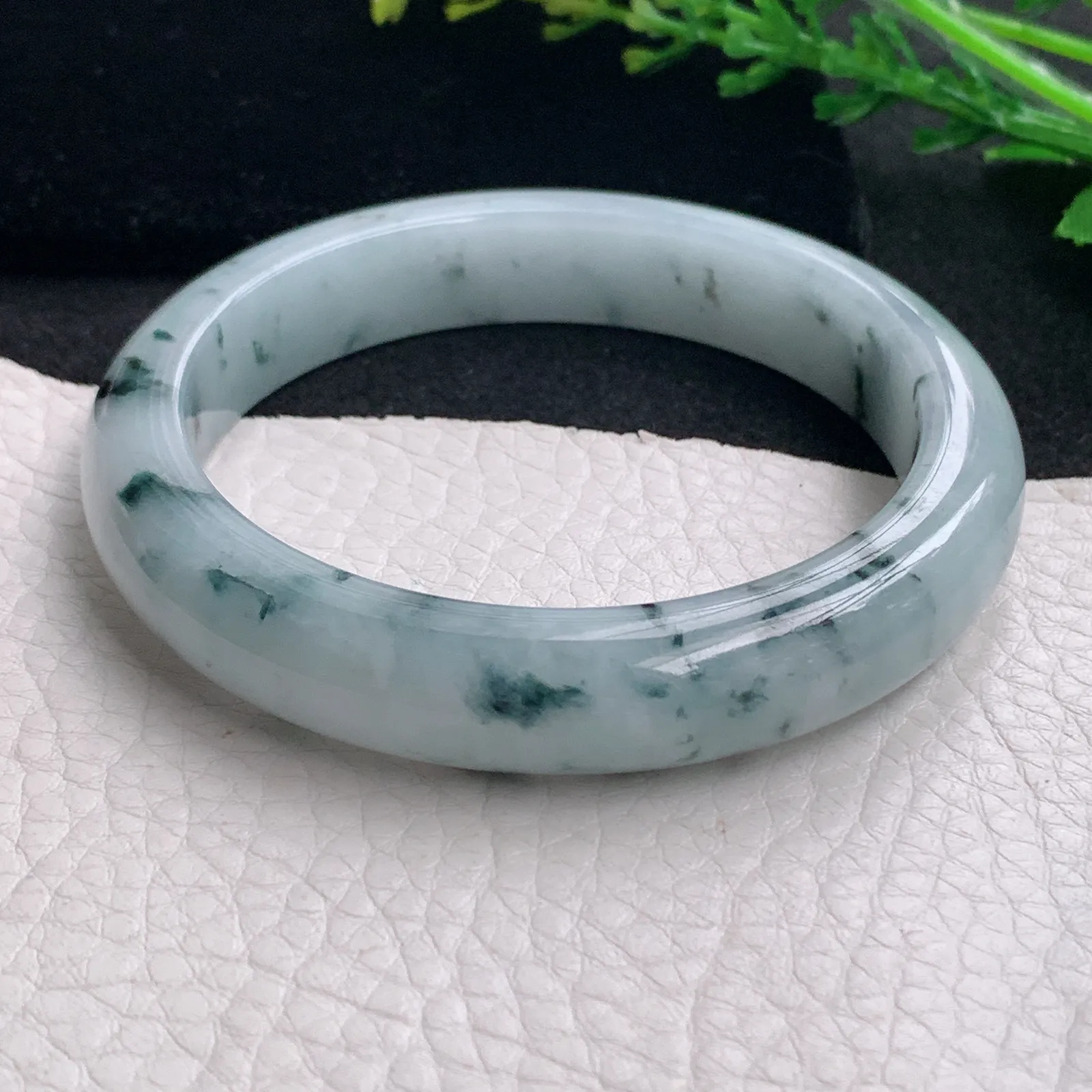 hy自然光58*11.8*8.3平安镯 缅甸翡翠a货玉手镯冰飘花灵动宽边玉手环