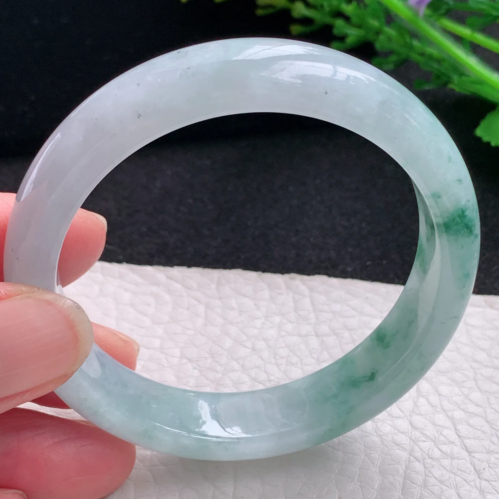 z自然光53.5*12.3*7.3平安镯 缅甸翡翠a货玉手镯飘花宽边玉手环