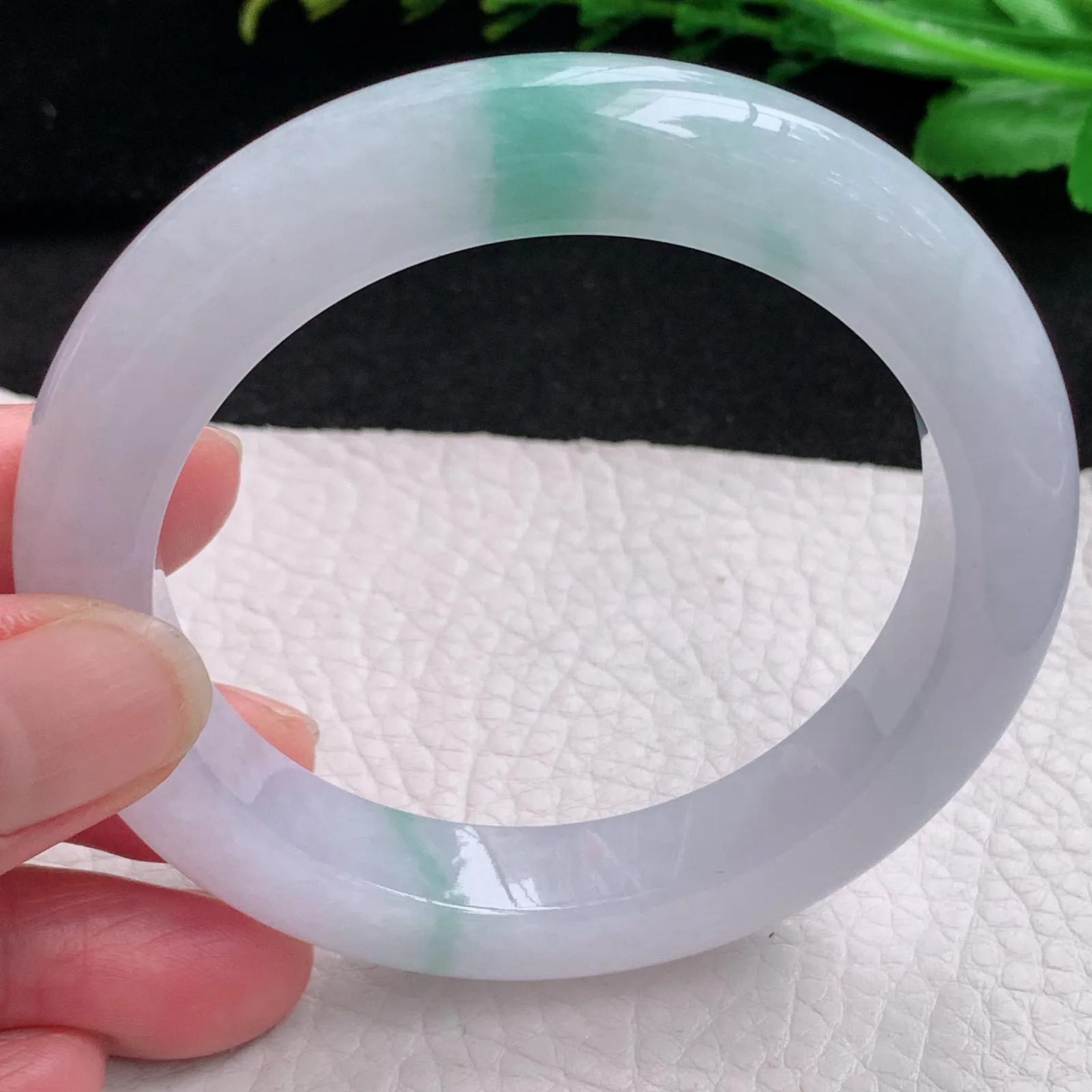 xc自然光56.5*11.5*10平安镯 缅甸翡翠a货玉手镯冰飘花宽边玉手环