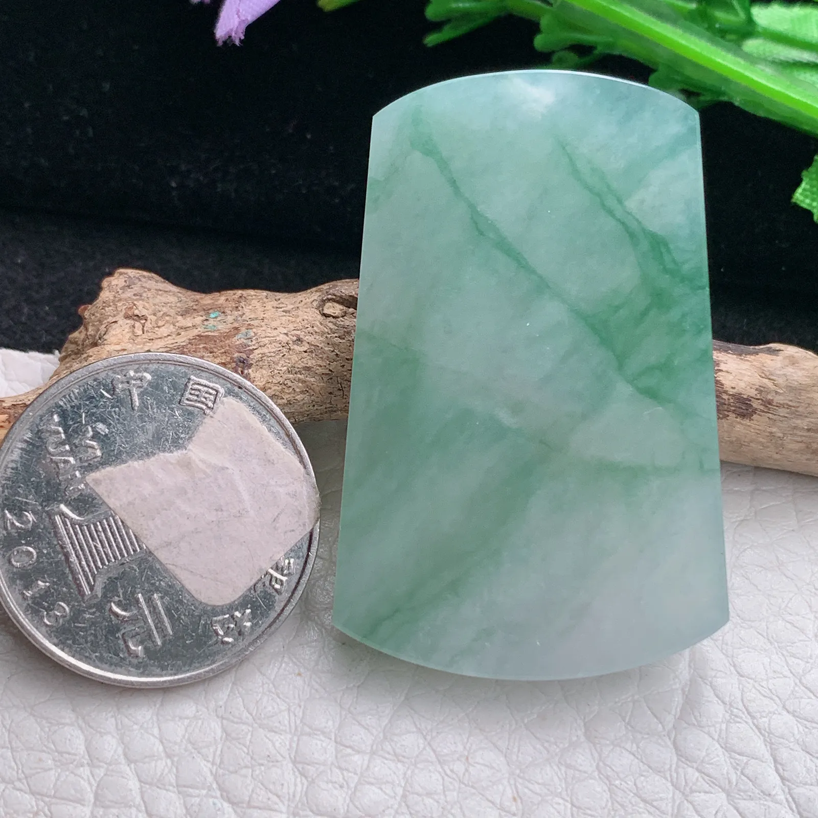 zzx自然光45*29*5.3天然缅甸翡翠冰飘花平安无事牌 素面牌玉吊坠 玉挂件