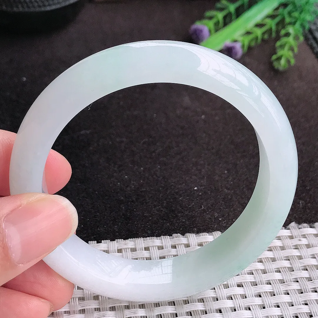 天然A货翡翠56.5/12.9/8.6老坑冰润起胶冰晴手镯宽边玉手镯