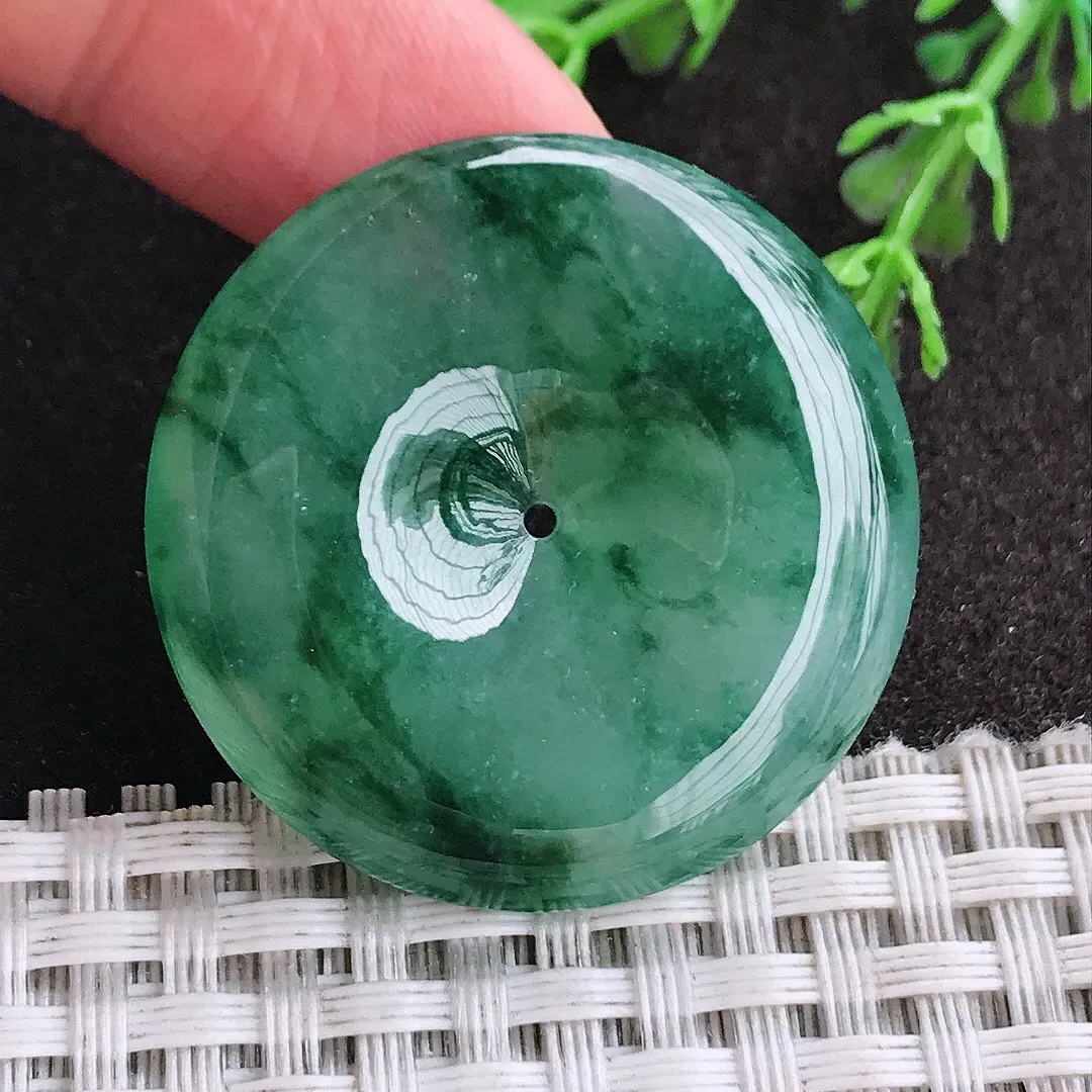 天然a货翡翠35/6.3老坑冰胶果冻冰飘花平安扣吊坠翡翠玉扣挂件