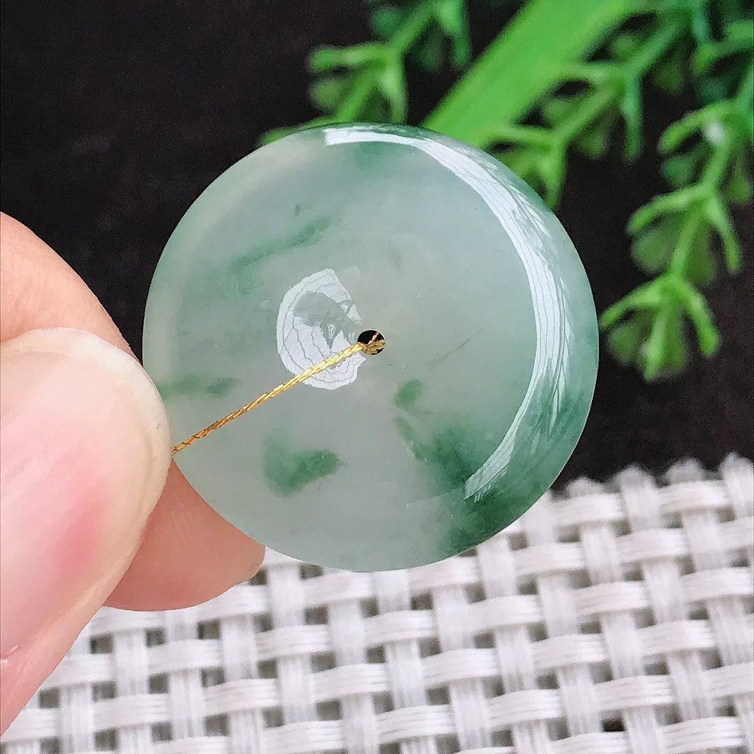 天然a货翡翠26.1/6.3老坑冰胶果冻飘花平安扣吊坠翡翠玉扣挂件