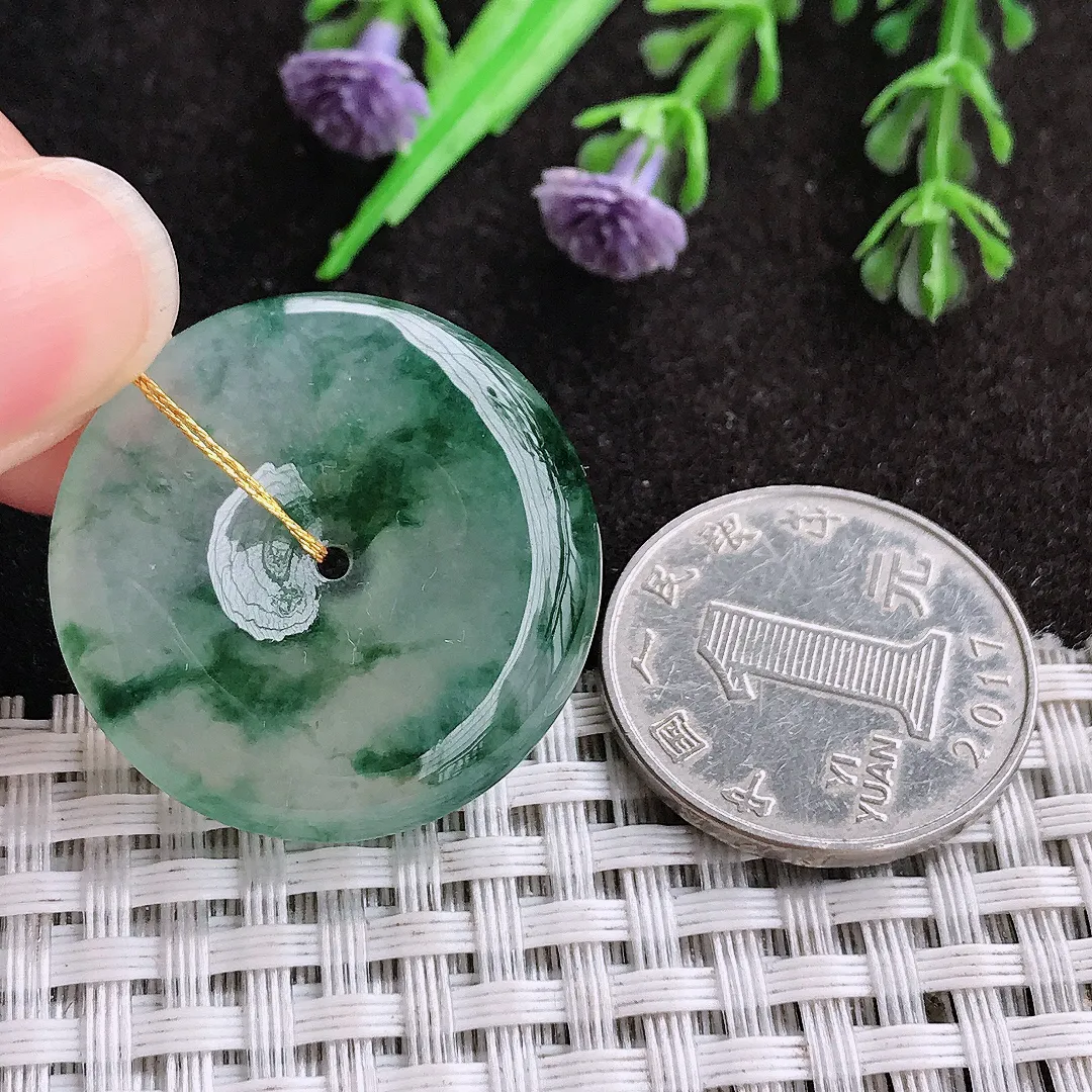 天然a货翡翠29.6/5.4老坑冰种飘花平安扣吊坠翡翠玉挂件