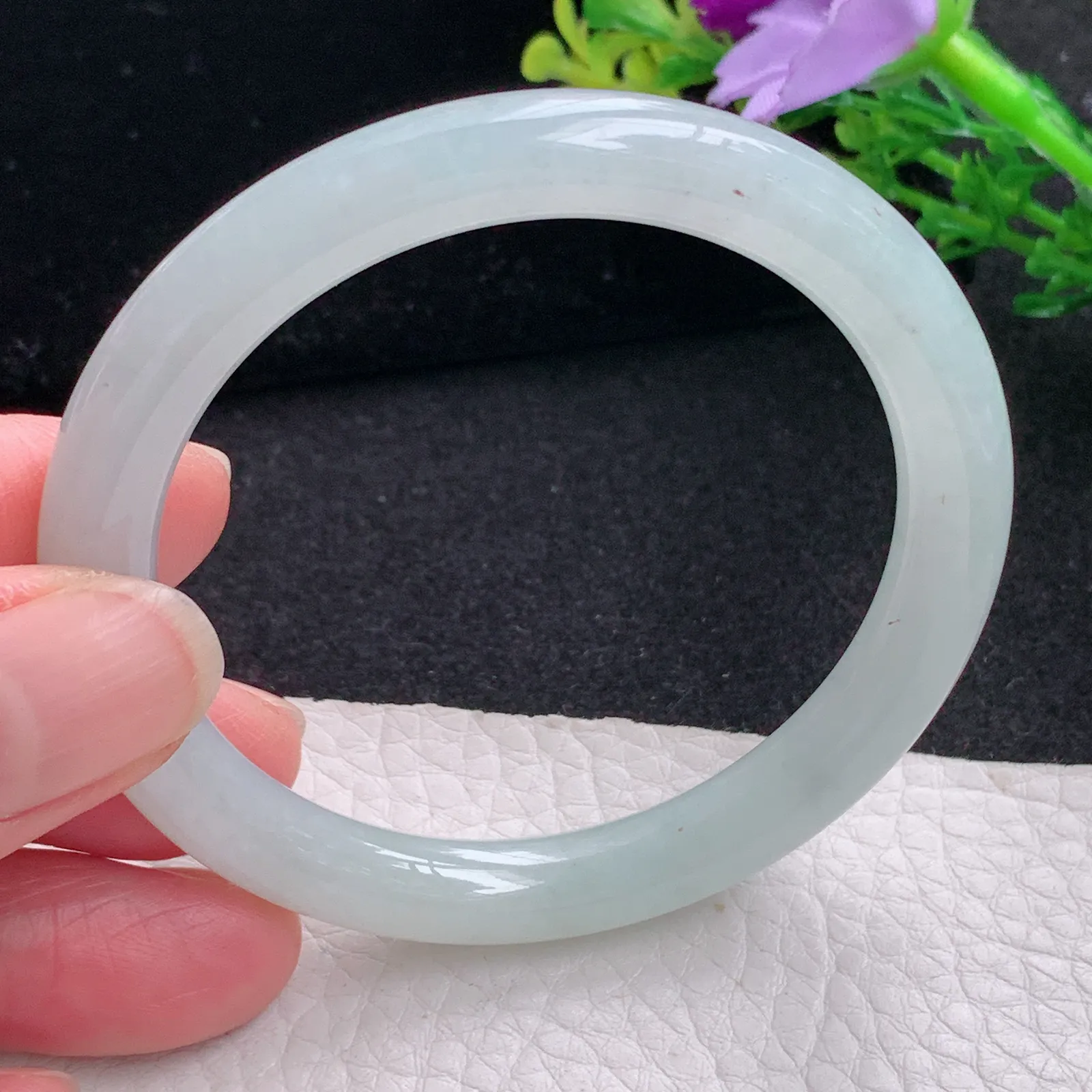 n小圈口52*7.8叮当镯 缅甸翡翠a货玉手镯白月光圆条玉手环 美人镯