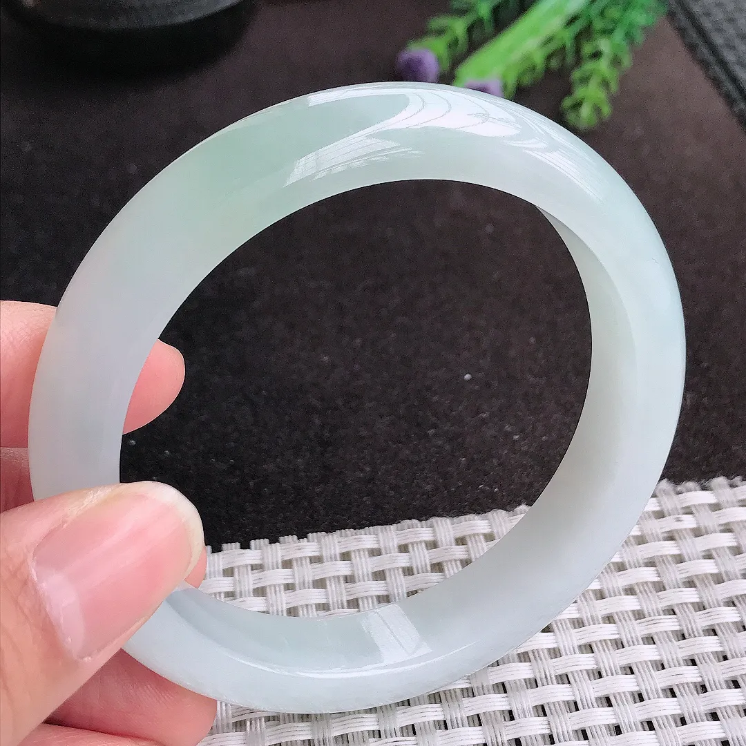 天然A货翡翠60.5/12.8/8.5老坑冰胶果冻冰晴手镯大圈口宽边玉手镯
