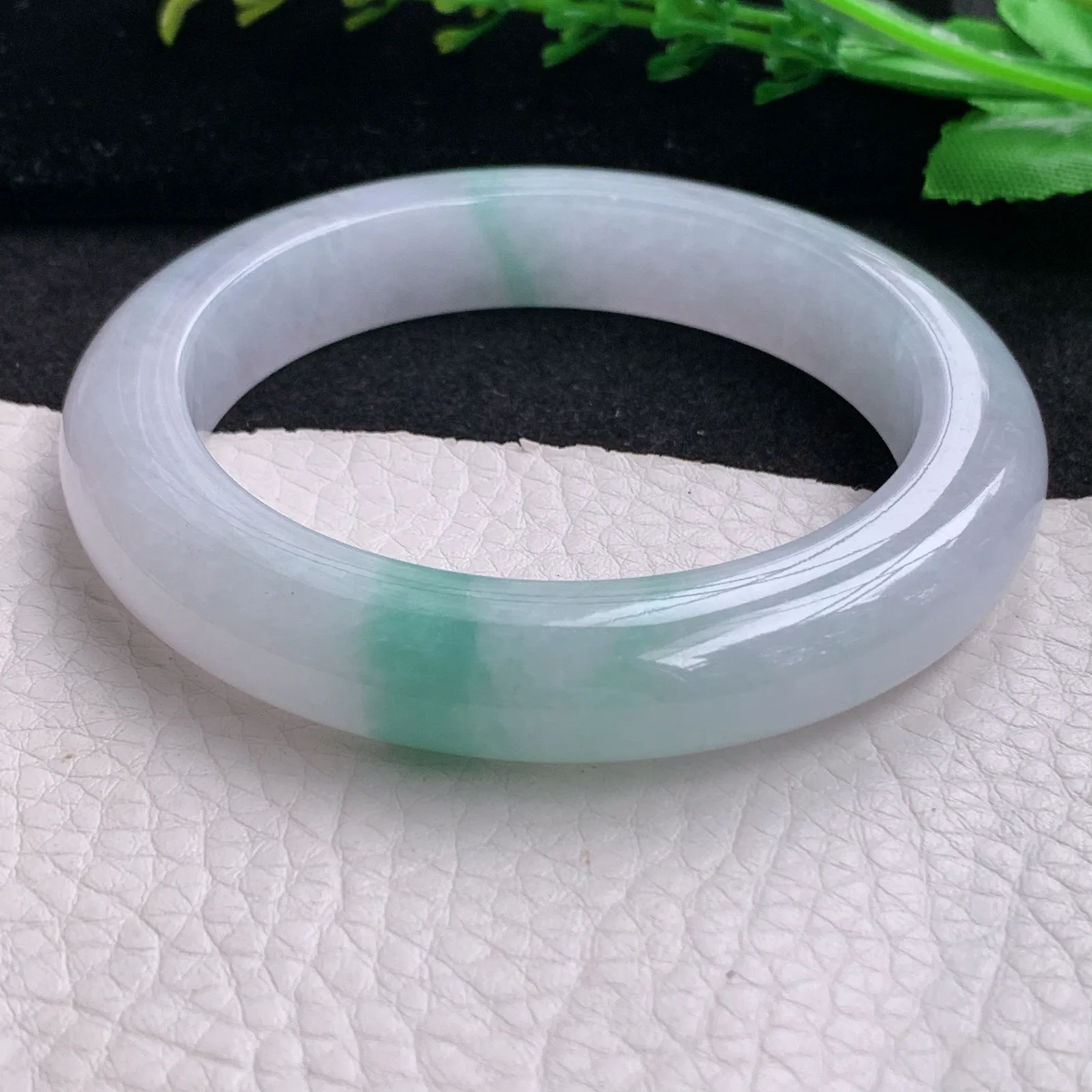 xc自然光56.5*11.5*10平安镯 缅甸翡翠a货玉手镯冰飘花宽边玉手环