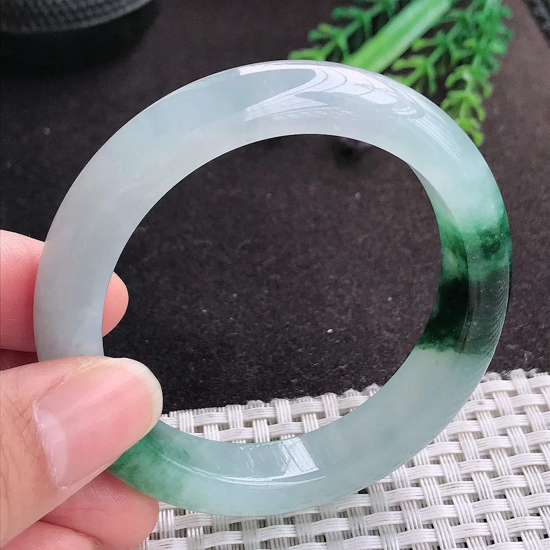 天然A货翡翠53.5/11.8/8.8老坑冰胶果冻冰飘花手镯宽边玉手镯