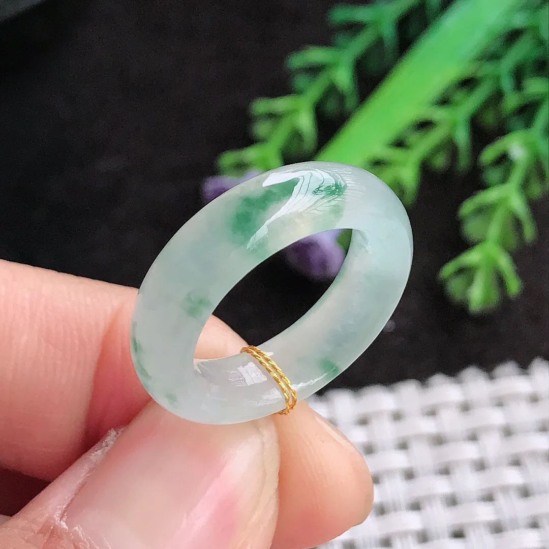 天然a货翡翠15.9/5.9/4.1老坑冰种飘花指环戒指女款