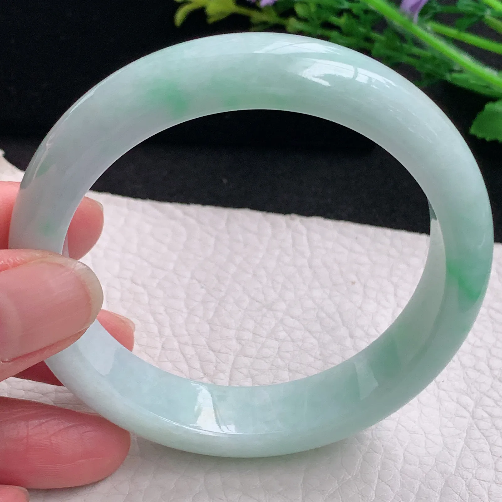 hy自然光59*14.5*8.2平安镯 缅甸翡翠a货玉手镯清新飘花宽边玉手环