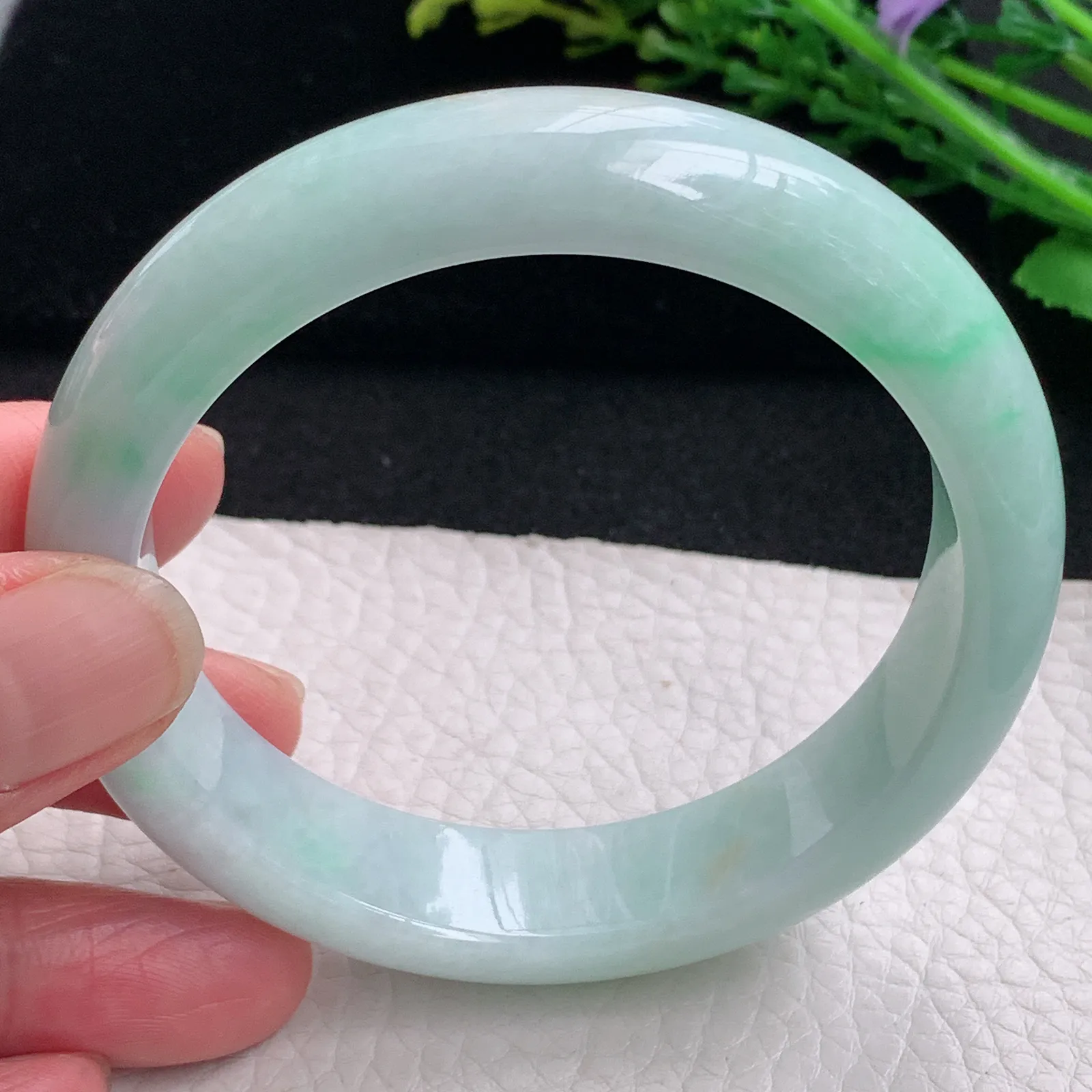 hy自然光59*14.5*8.2平安镯 缅甸翡翠a货玉手镯清新飘花宽边玉手环