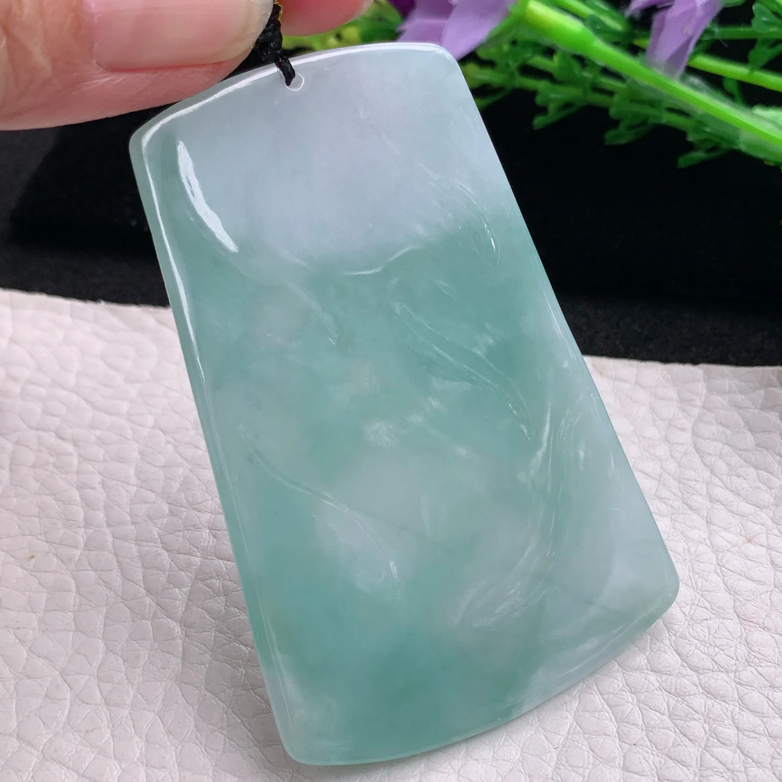 kh自然光69*44.8*5天然缅甸翡翠蓝韵普贤观音菩萨玉吊坠 玉挂件