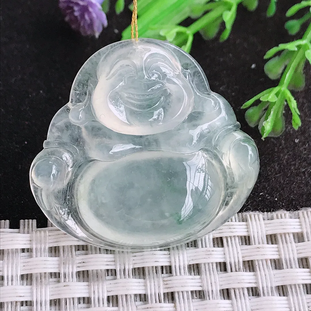 天然a货翡翠31.8/34.6/6.3老坑冰种果冻胶佛公吊坠翡翠玉挂件