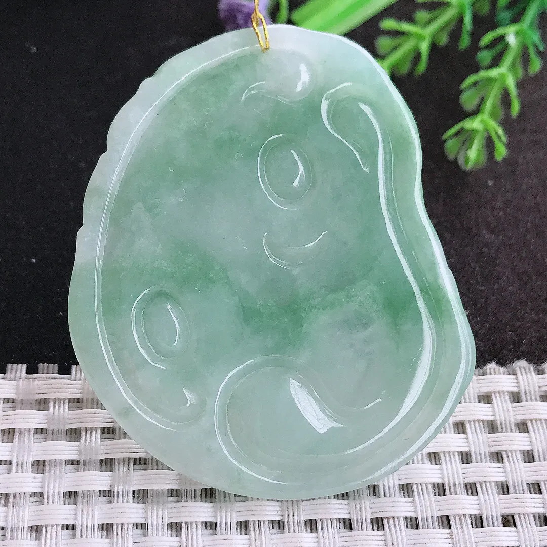 天然a货翡翠57.8/46.5/5老坑秀气温润浅绿观音菩萨吊坠翡翠玉挂件