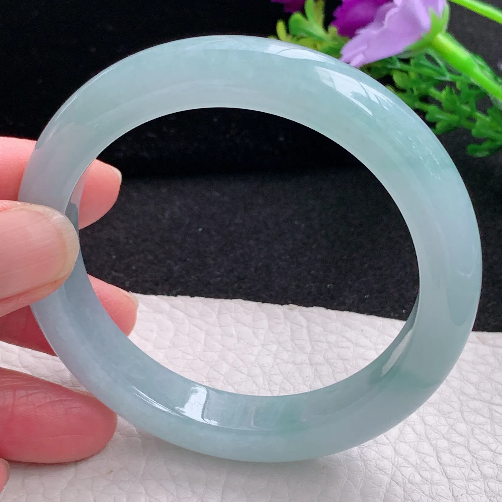 r自然光56*11.6*9平安镯 缅甸翡翠a货玉手镯冰蓝韵宽边玉手环