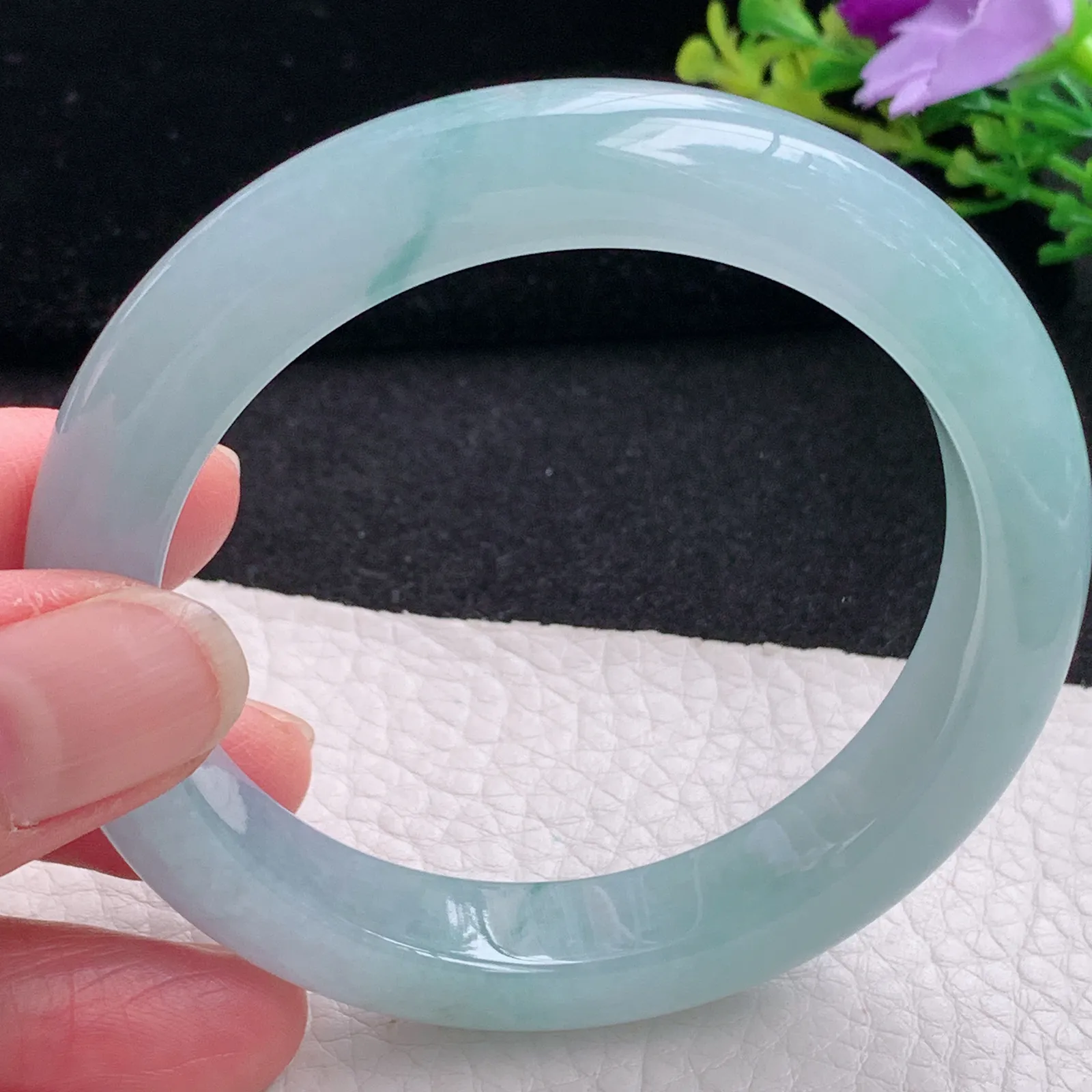 r自然光56*11.6*9平安镯 缅甸翡翠a货玉手镯冰蓝韵宽边玉手环