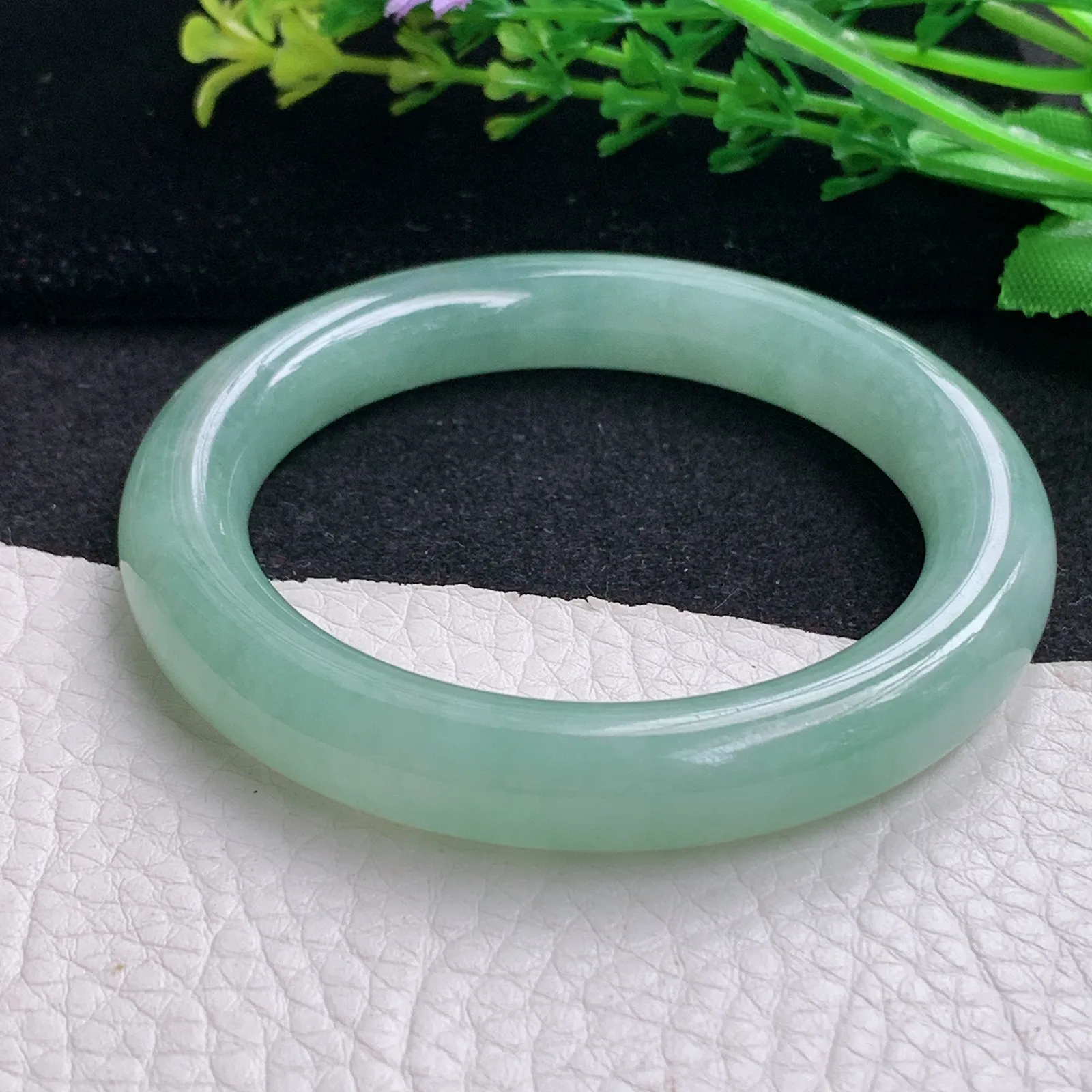 xc小圈口52.6*10*9.8叮当镯 缅甸翡翠a货玉手镯冰晴圆条玉手环