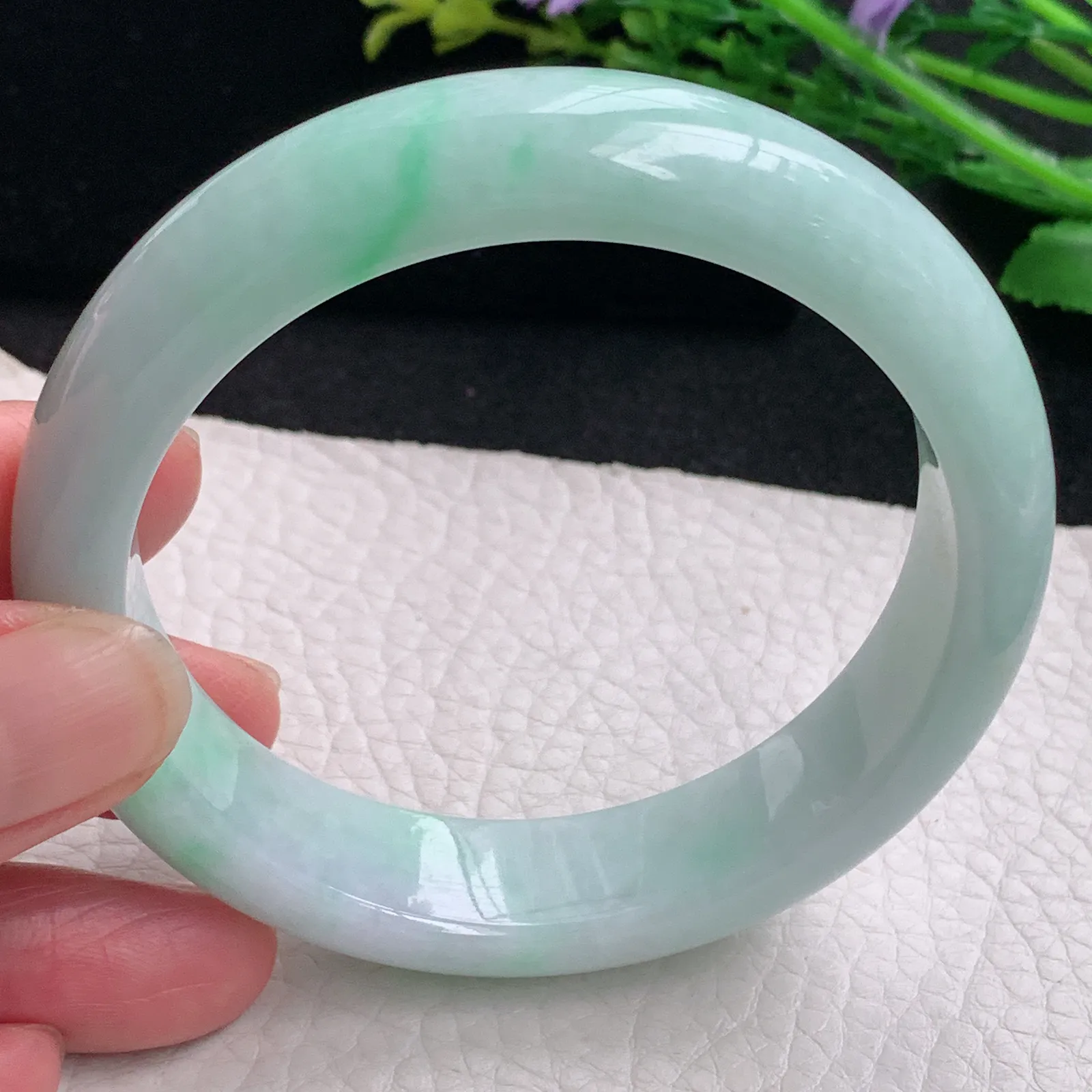 hy自然光59*14.5*8.2平安镯 缅甸翡翠a货玉手镯清新飘花宽边玉手环