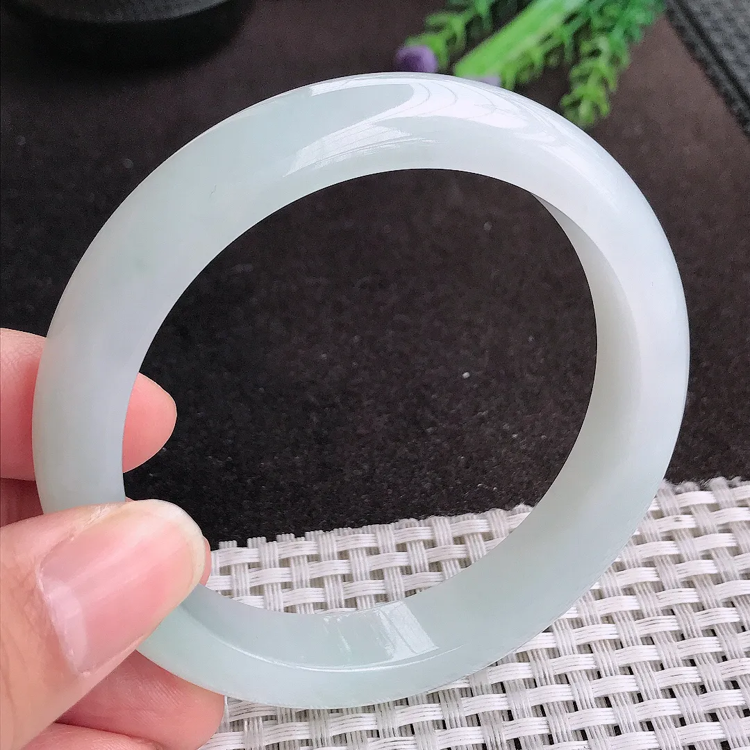 天然A货翡翠60.5/12.8/8.5老坑冰胶果冻冰晴手镯大圈口宽边玉手镯