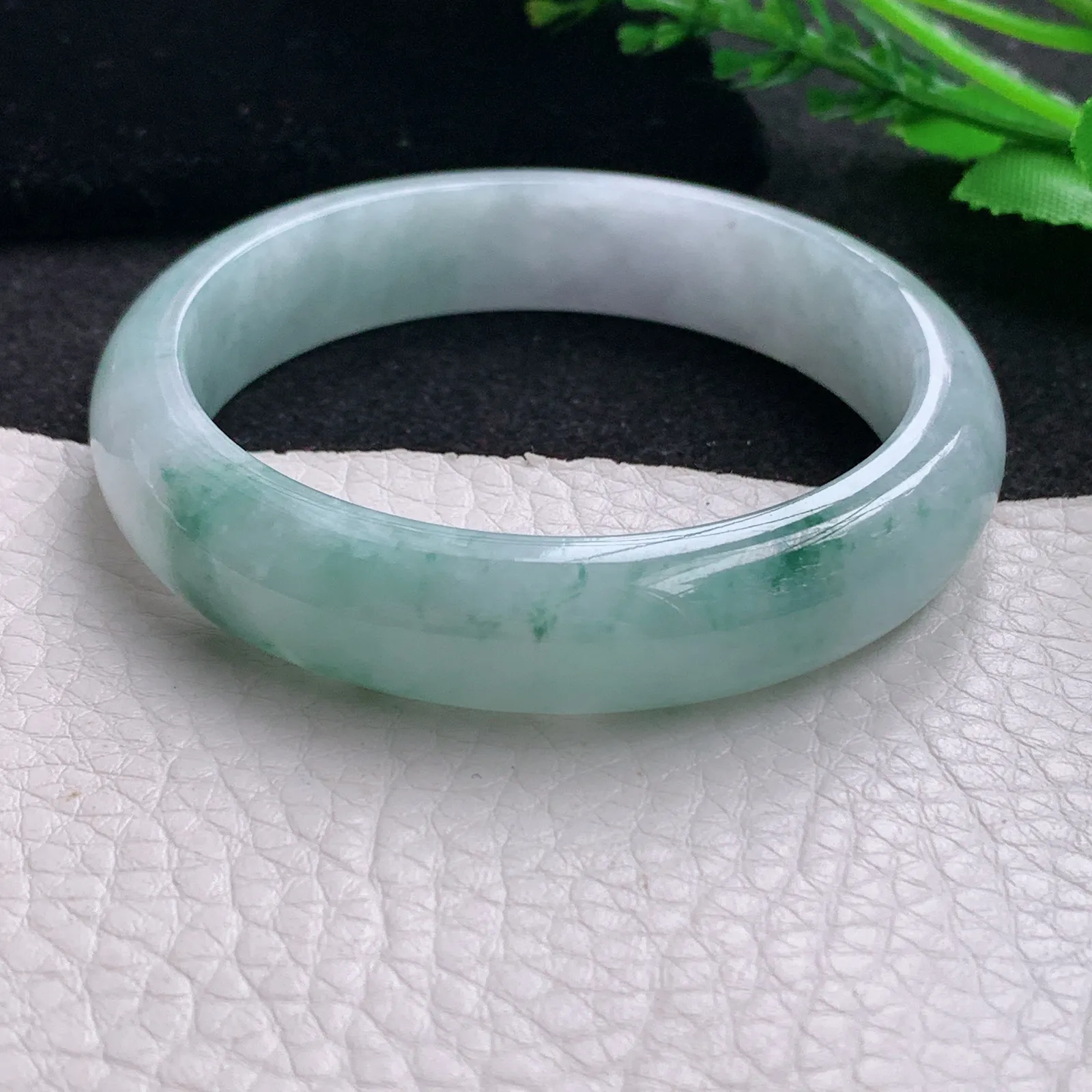 z自然光53.5*12.3*7.3平安镯 缅甸翡翠a货玉手镯飘花宽边玉手环