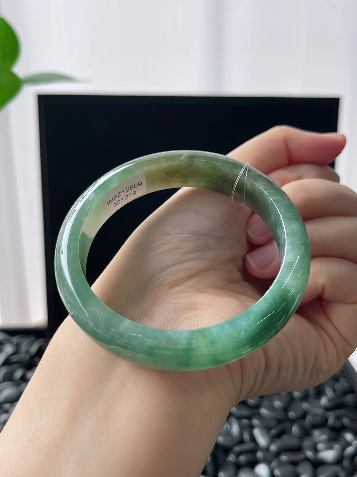 正圈56.4圈口，翡翠糯化种绿色手镯
