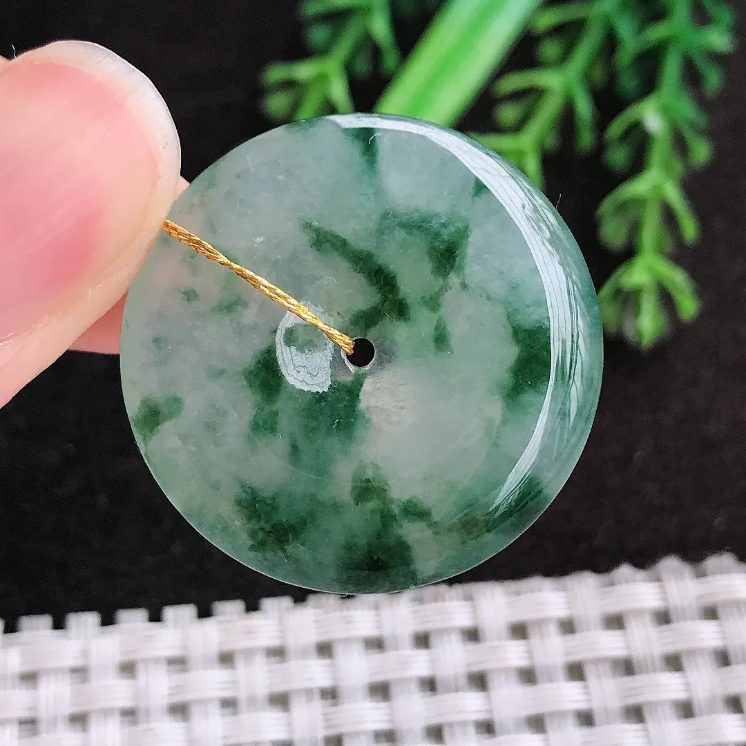 天然a货翡翠29.6/5.4老坑冰种飘花平安扣吊坠翡翠玉挂件