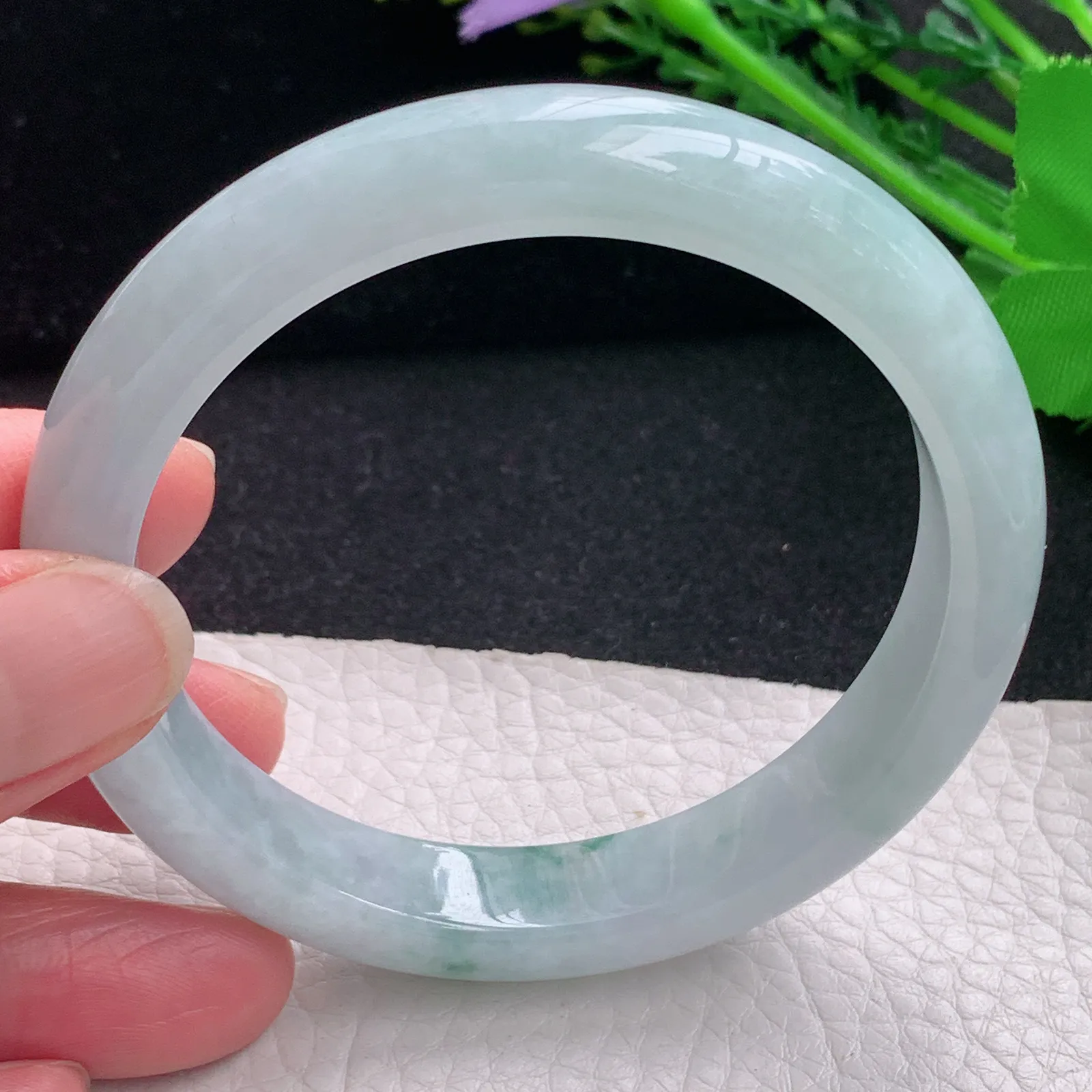 jxn自然光59*11.6*8平安镯 缅甸翡翠a货玉手镯清秀飘花宽边玉手环