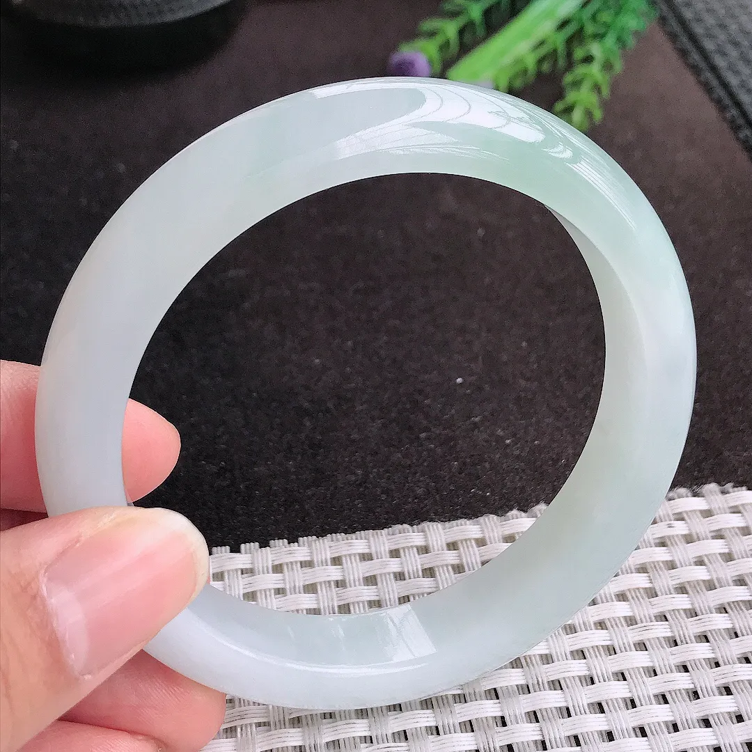 天然A货翡翠60.5/12.8/8.5老坑冰胶果冻冰晴手镯大圈口宽边玉手镯