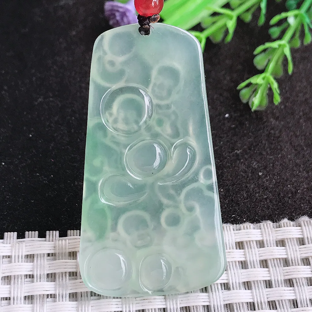 天然a货翡翠50/27.7/3.8老坑冰种果冻胶冰晴绿弥勒佛吊坠翡翠笑佛挂件