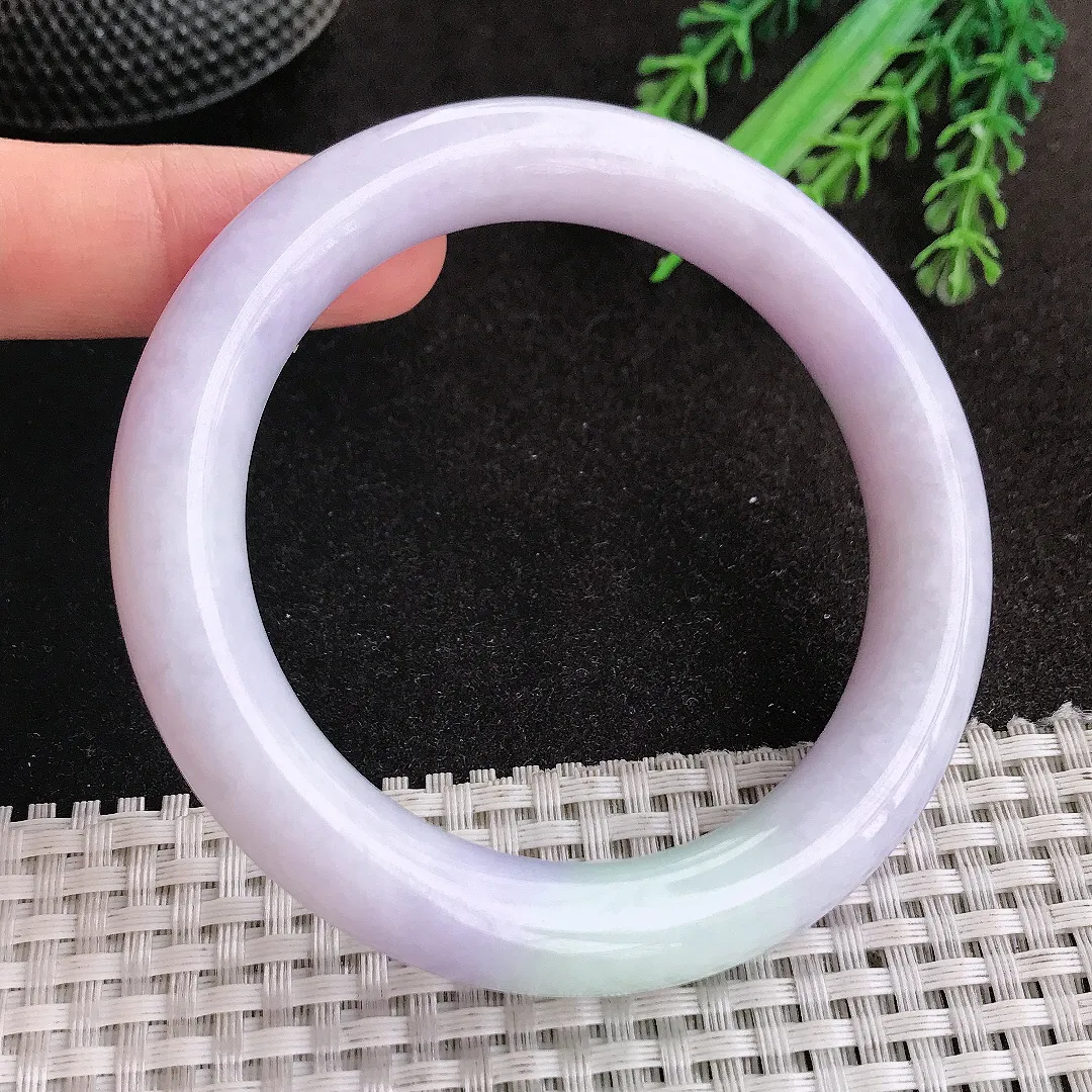 天然A货翡翠57.6/11/1.08老坑秀气温润紫罗兰圆条手镯玉手镯