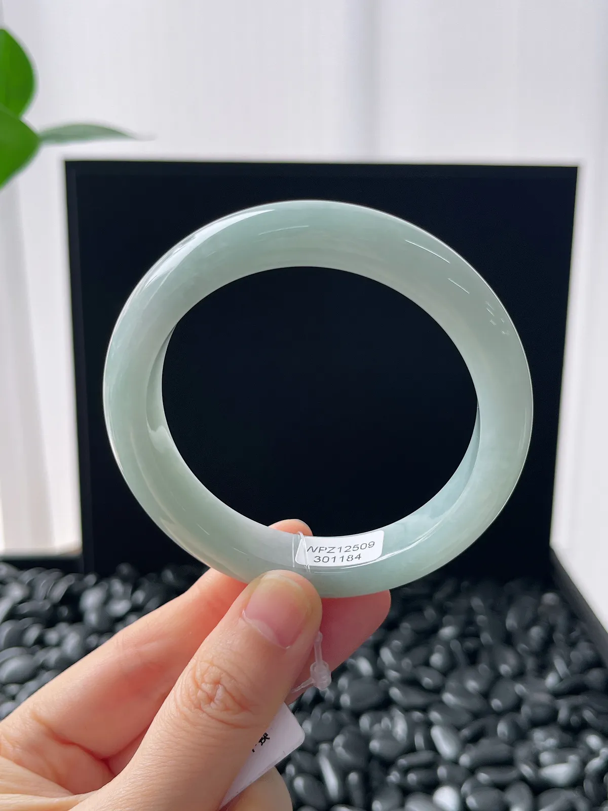 正圈55.6圈口，翡翠糯化种浅绿色手镯