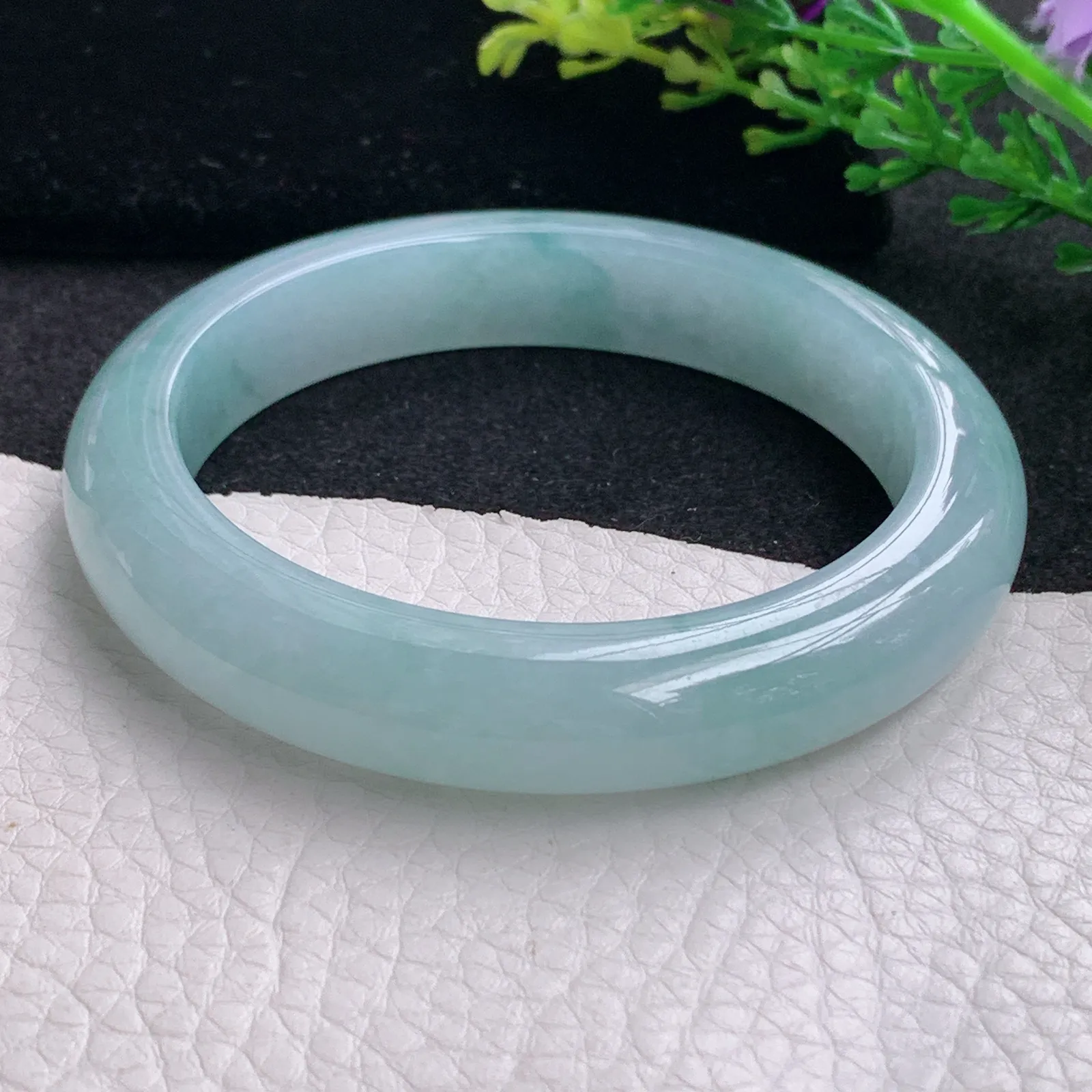 r自然光56*11.6*9平安镯 缅甸翡翠a货玉手镯冰蓝韵宽边玉手环