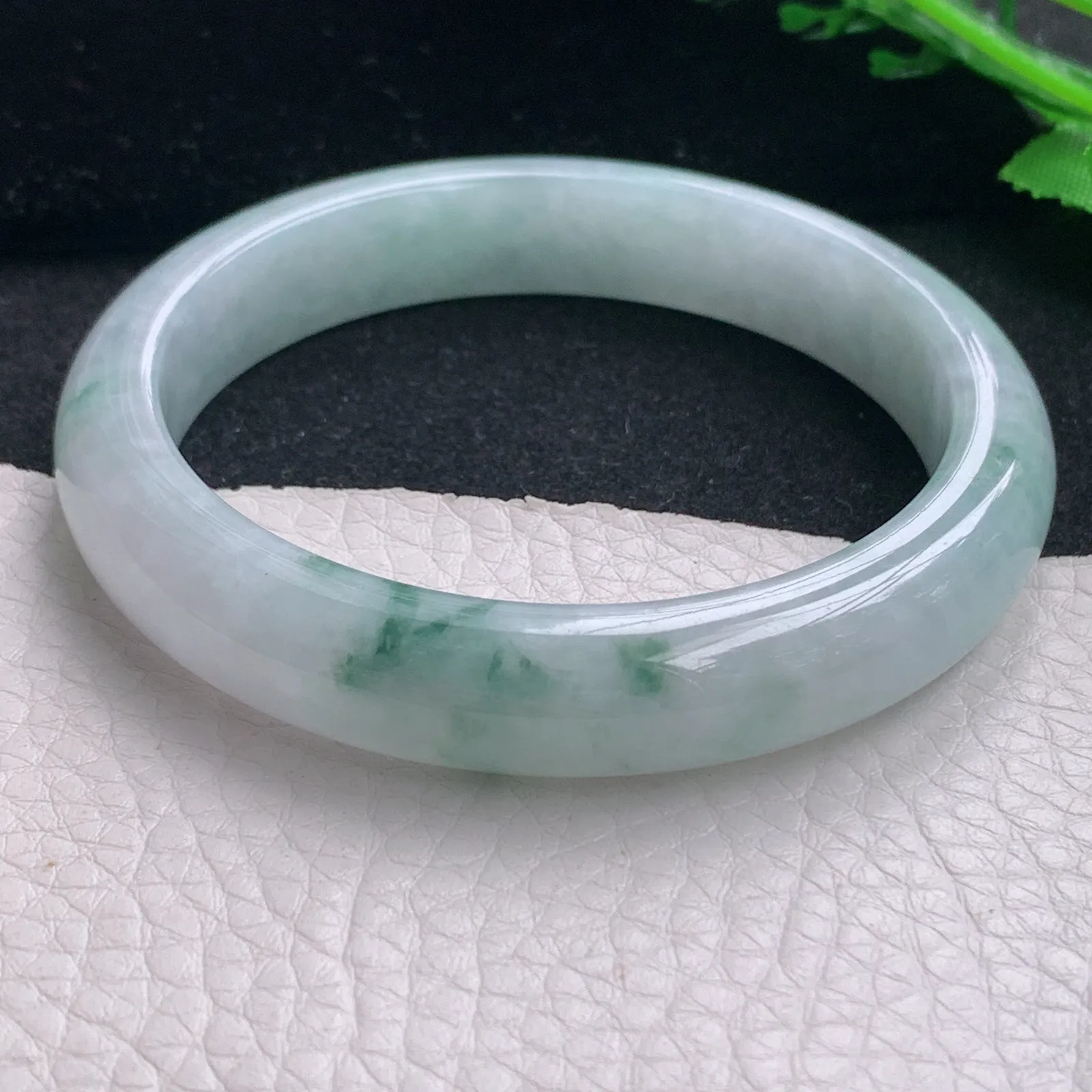 jxn自然光59*11.6*8平安镯 缅甸翡翠a货玉手镯清秀飘花宽边玉手环