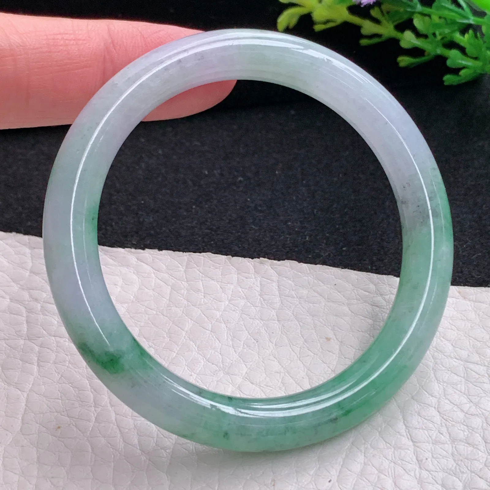 n小圈口51*8叮当镯 缅甸翡翠a货玉手镯清新圆条玉手环 美人镯