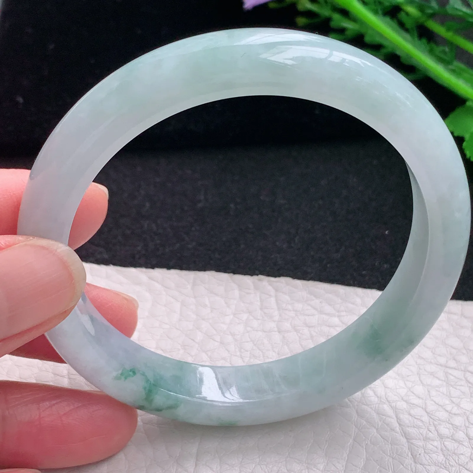 jxn自然光59*11.6*8平安镯 缅甸翡翠a货玉手镯清秀飘花宽边玉手环