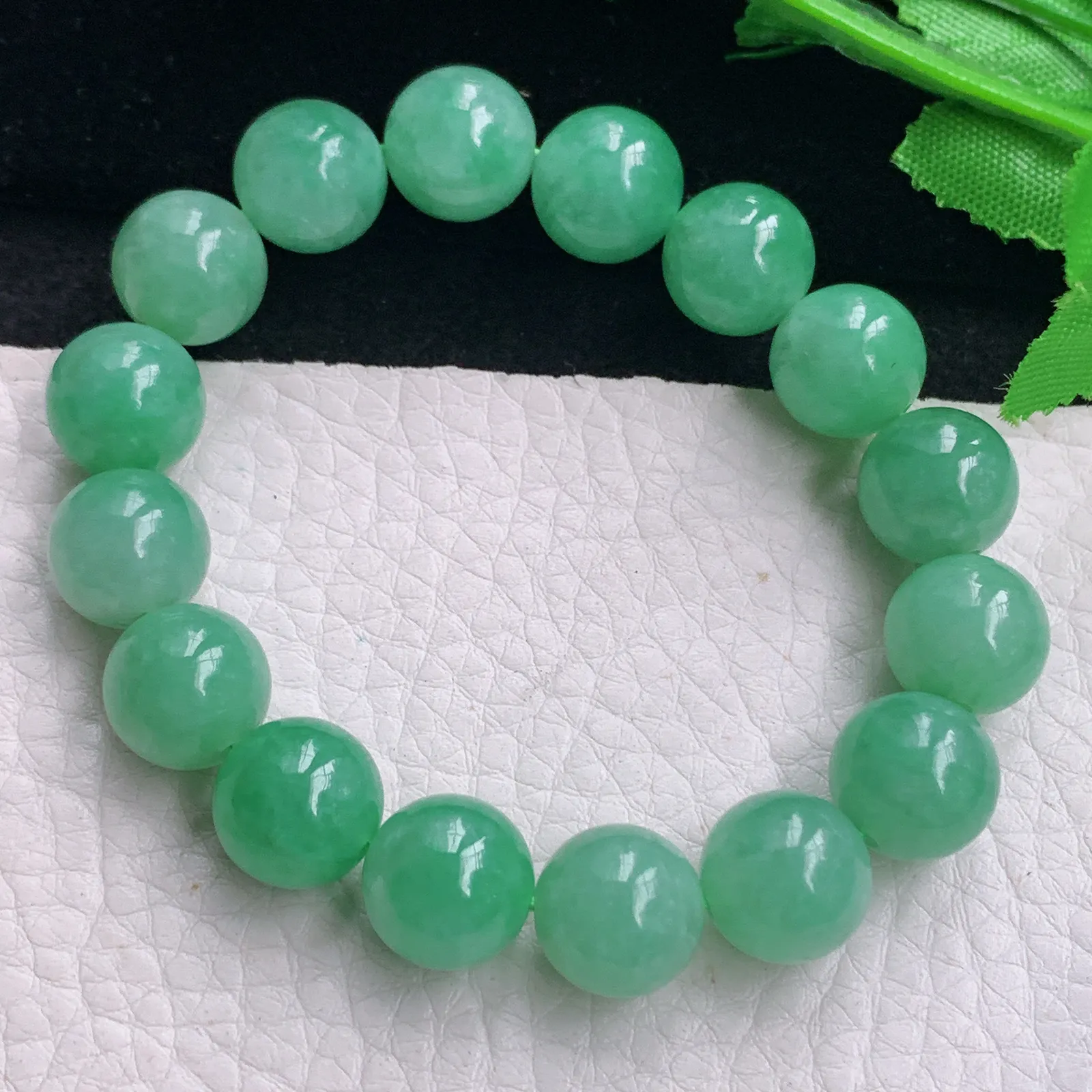abc自然光11.5mm天然缅甸翡翠高雅满绿圆珠玉手链 玉手串
