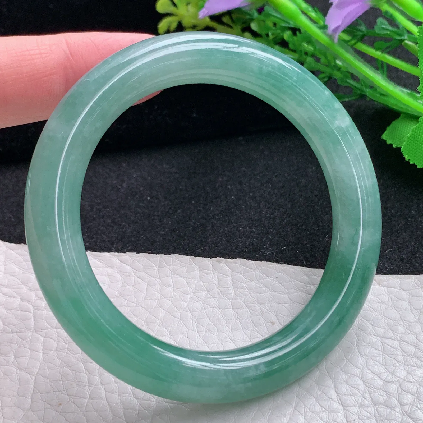 z自然光54*10美人镯 缅甸翡翠a货玉手镯满绿水润圆条玉手环