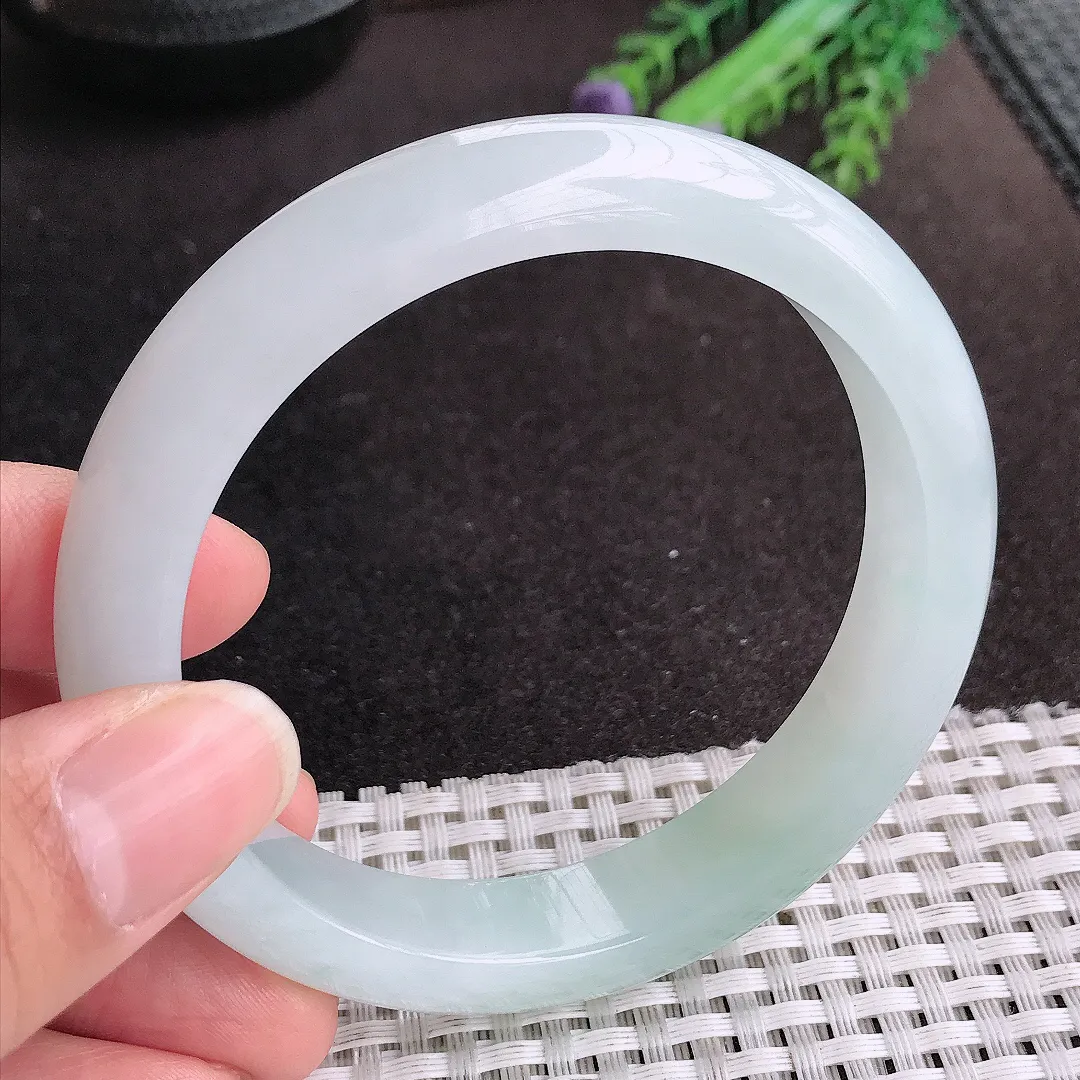 天然A货翡翠60.5/12.8/8.5老坑冰胶果冻冰晴手镯大圈口宽边玉手镯