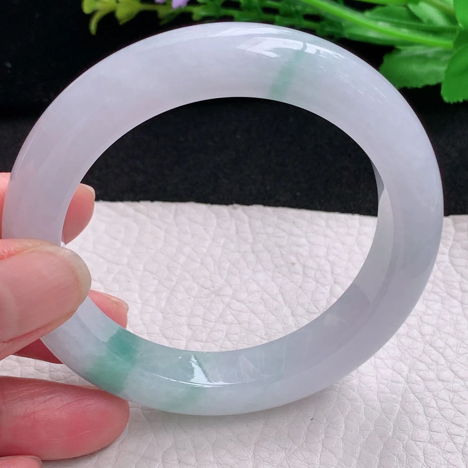 xc自然光56.5*11.5*10平安镯 缅甸翡翠a货玉手镯冰飘花宽边玉手环