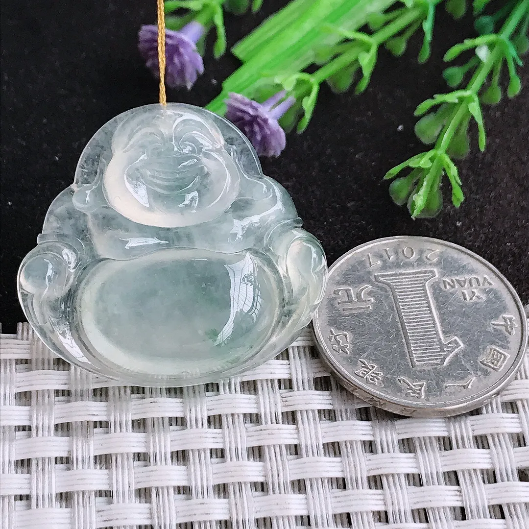 天然a货翡翠31.8/34.6/6.3老坑冰种果冻胶佛公吊坠翡翠玉挂件