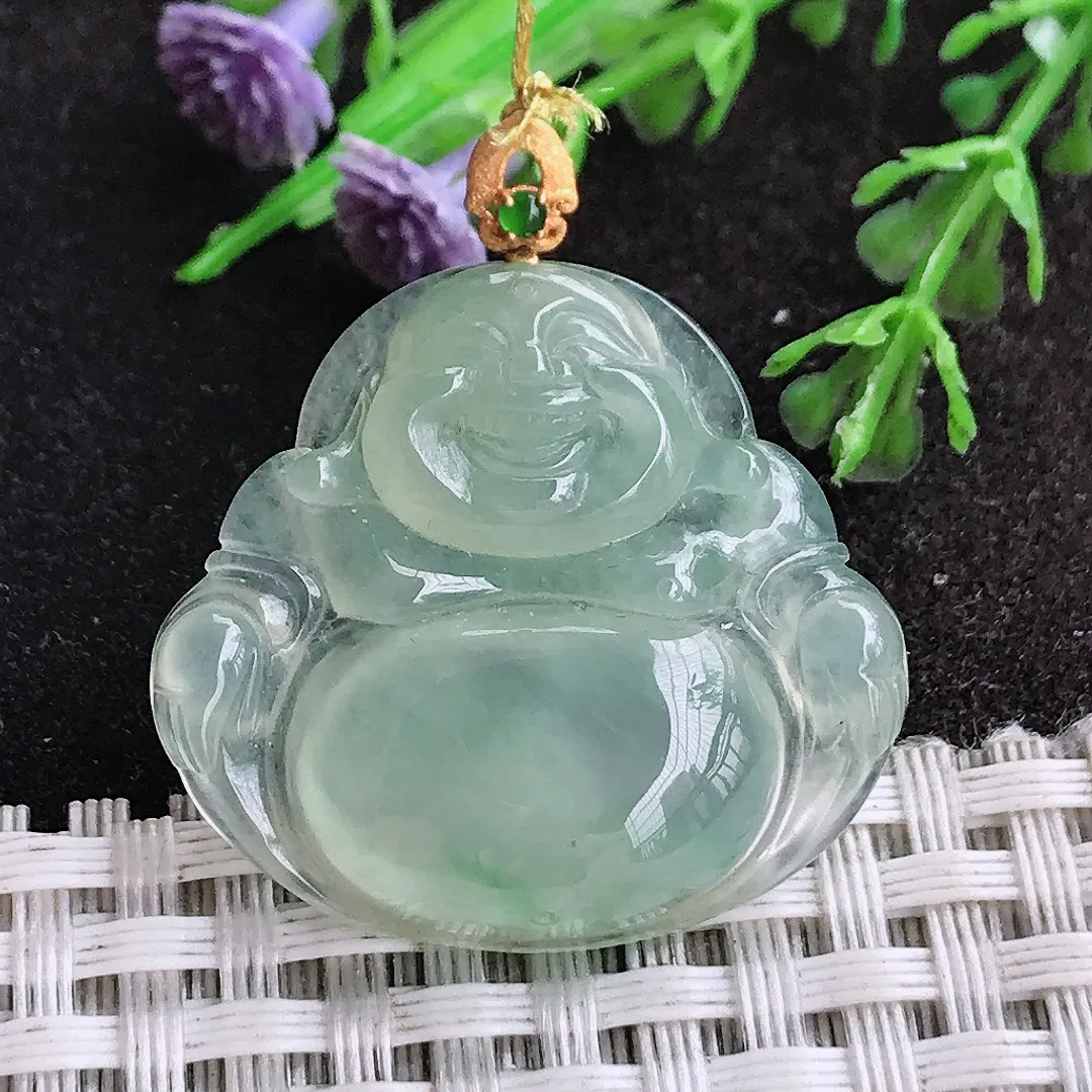 天然a货翡翠28.8/31.2/6老坑18k金镶嵌冰种冰晴绿佛公吊坠翡翠玉佛挂件