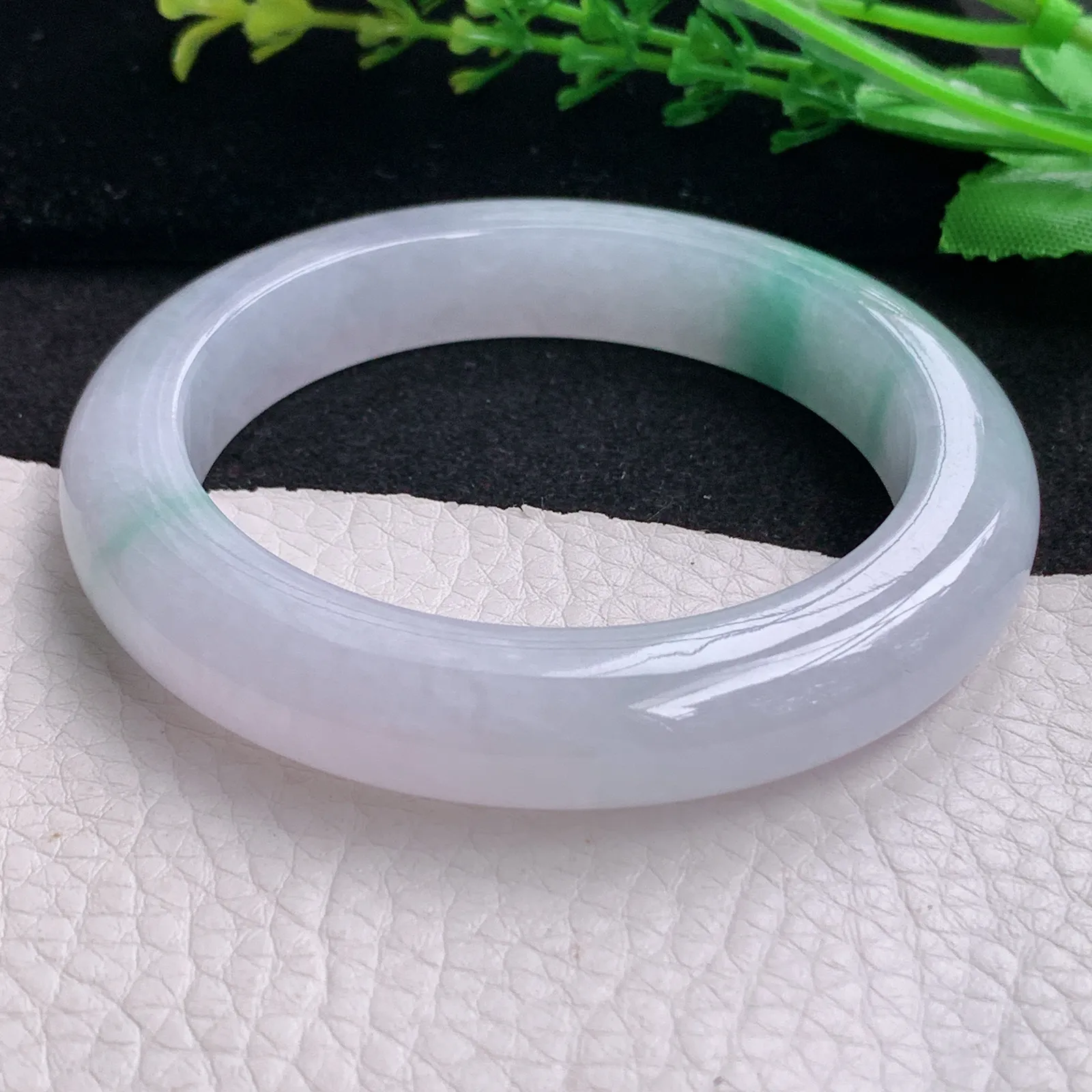 xc自然光56.5*11.5*10平安镯 缅甸翡翠a货玉手镯冰飘花宽边玉手环