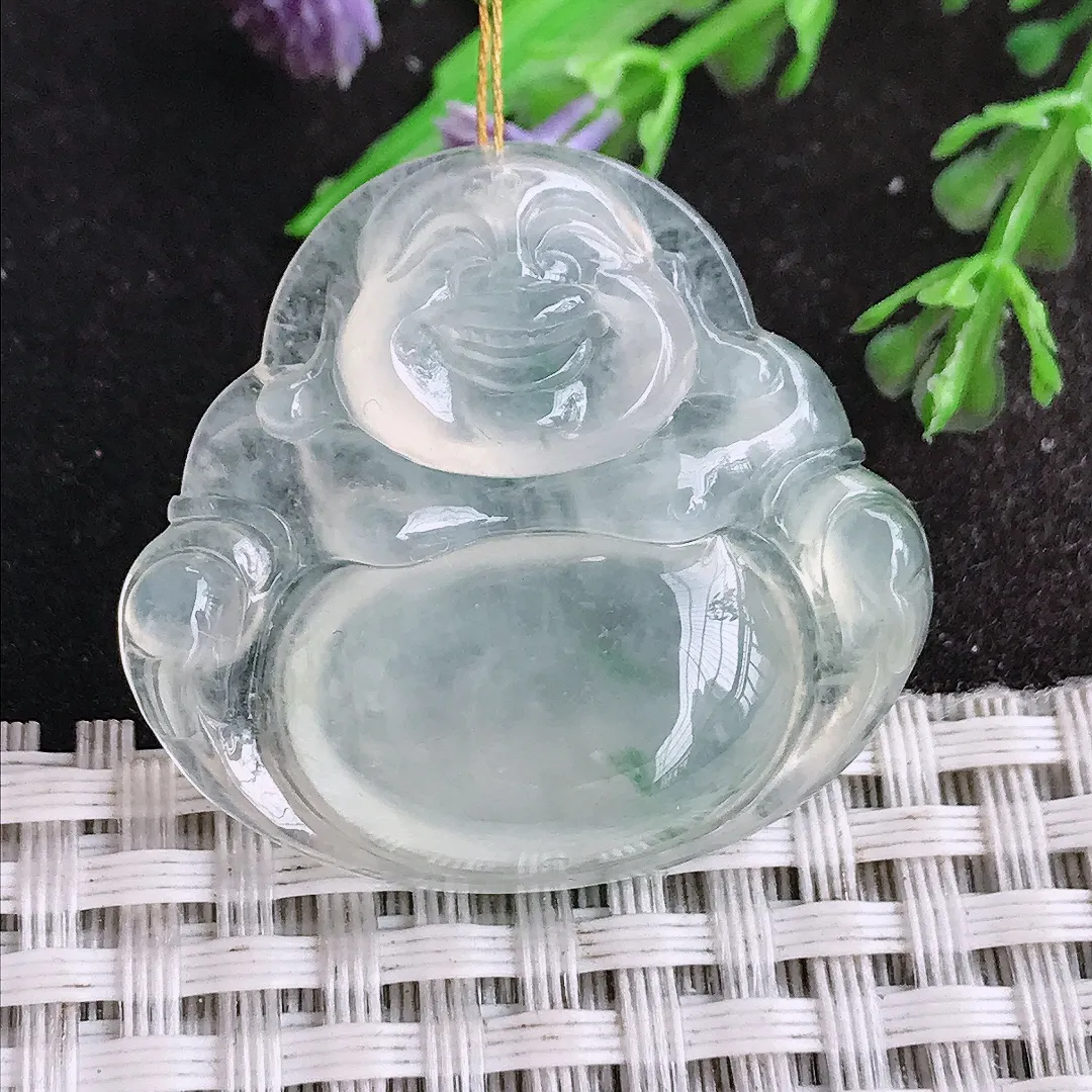 天然a货翡翠31.8/34.6/6.3老坑冰种果冻胶佛公吊坠翡翠玉挂件