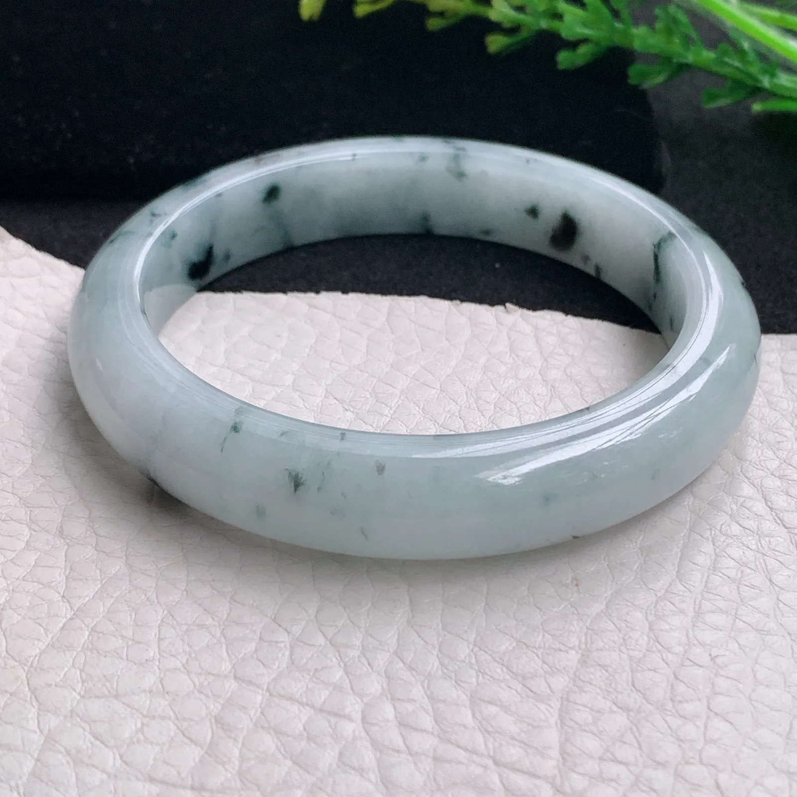 hy自然光58*11.8*8.3平安镯 缅甸翡翠a货玉手镯冰飘花灵动宽边玉手环