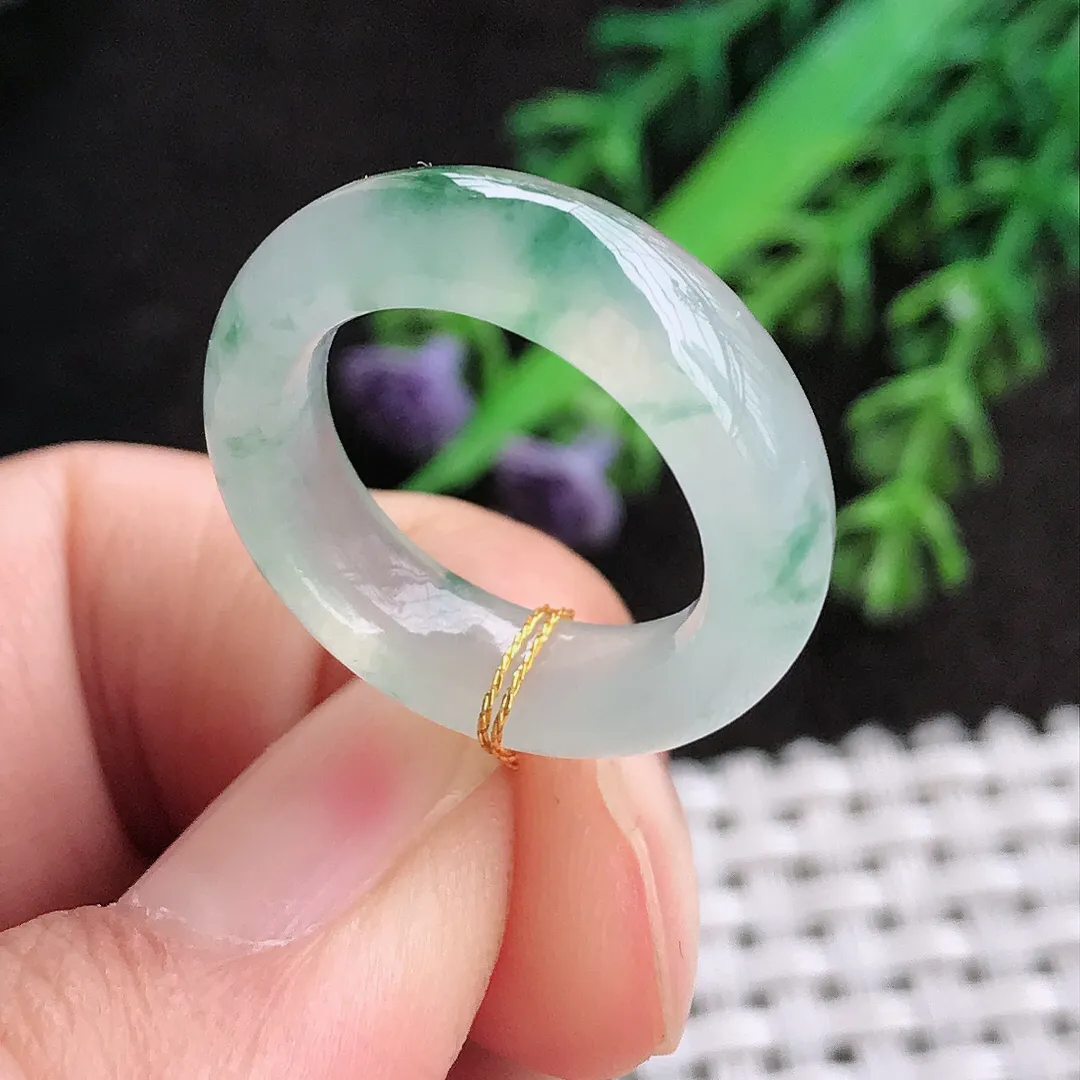 天然a货翡翠15.9/5.9/4.1老坑冰种飘花指环戒指女款