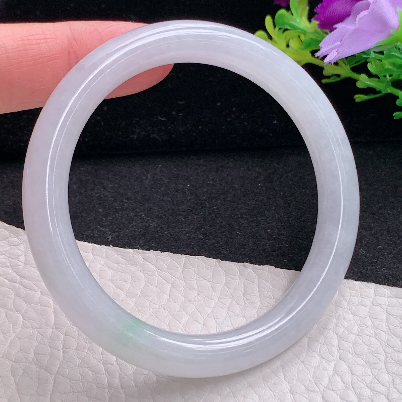 n自然光55*8.8*8.5叮当镯 缅甸翡翠a货玉手镯白月光圆条玉手环 美人镯